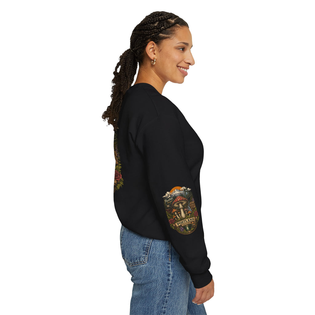City: Portland Mushroom Crewneck Sweatshirt Vintage Psychedelic Fungi Graphic