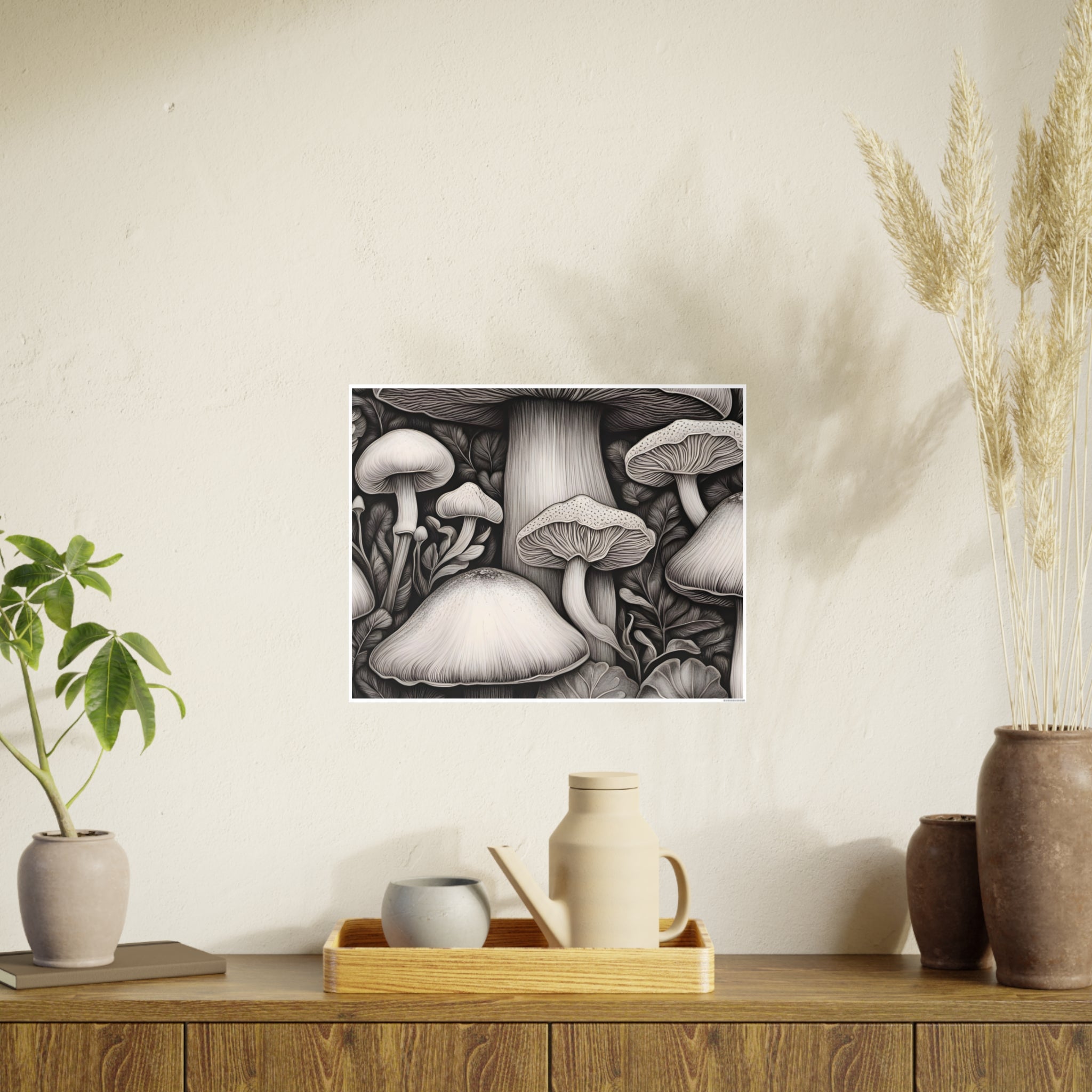 Poster: Mushroom Illustration Poster — Botanical Fungi Art Print
