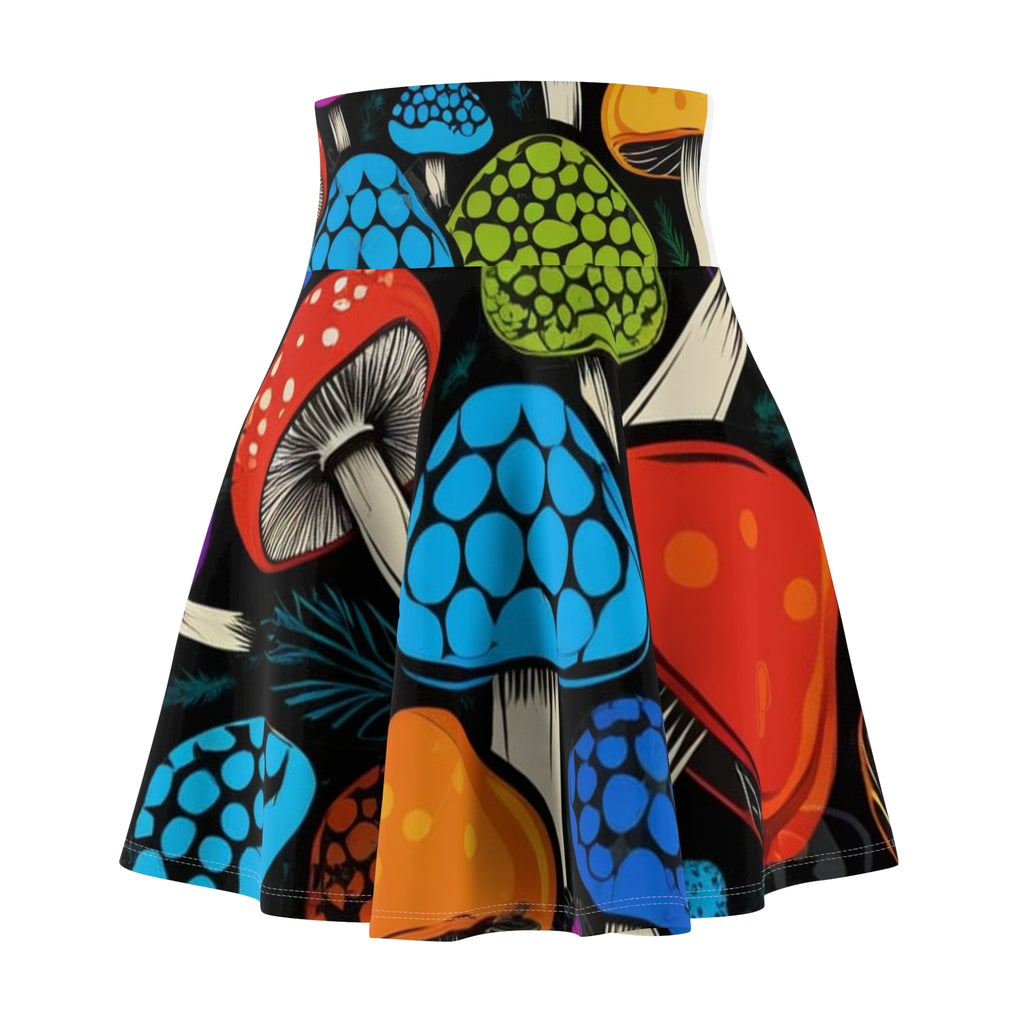 Rainbow Mushroom Skater Skirt – Psychedelic Fungi Print Women's Skirt
