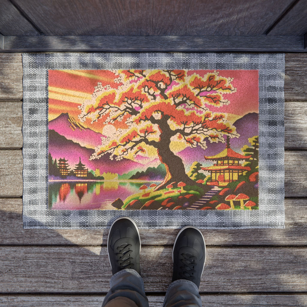 Cherry Blossom Doormat — Japanese Pagoda Entryway Mat