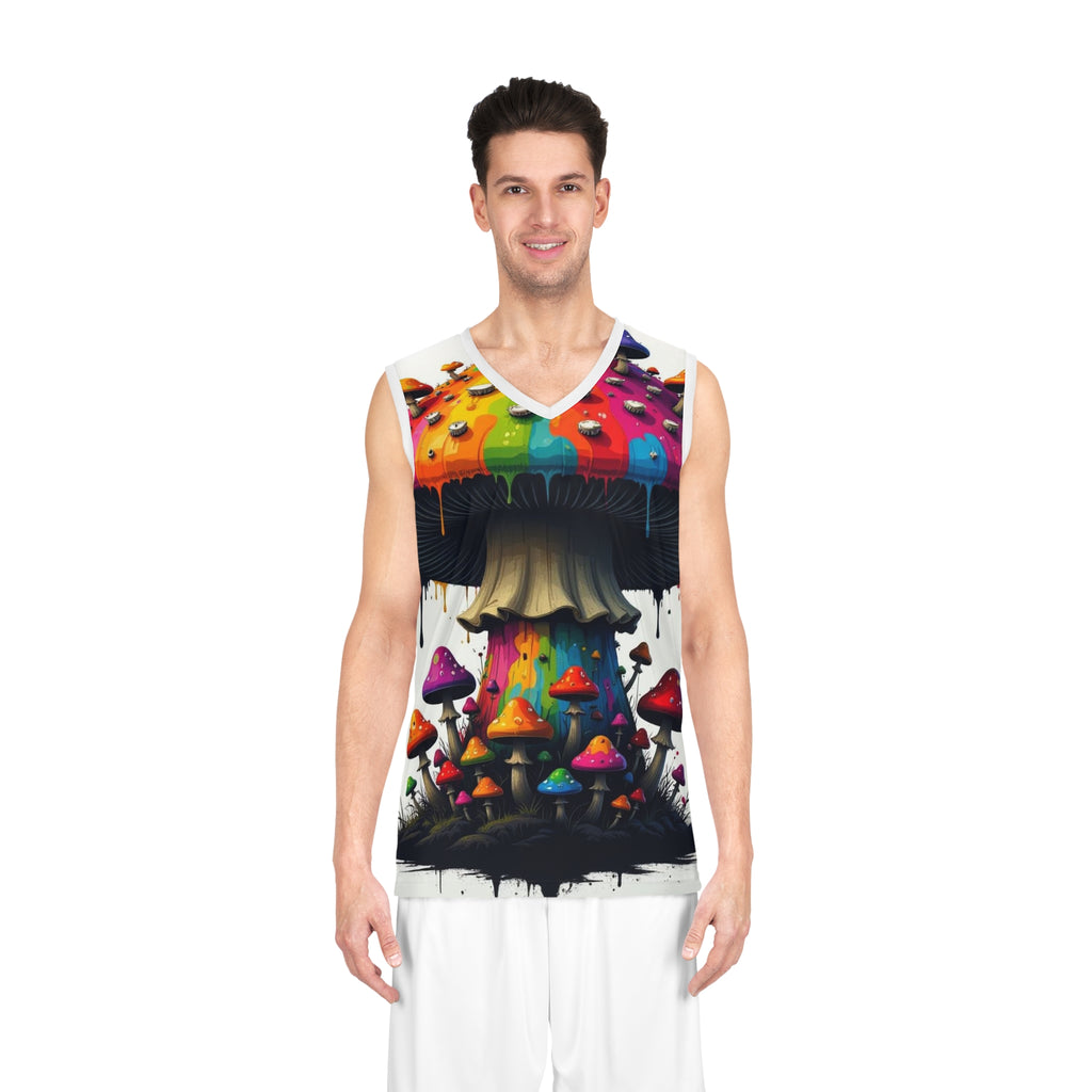 Psychedelic Rainbow Mushroom Basketball Jersey — All-Over Print