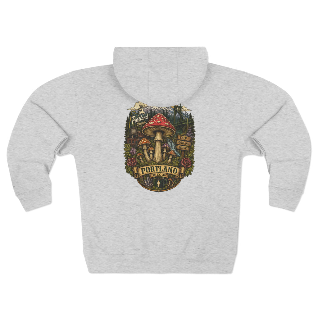 City: Portland Mushroom Zip Hoodie — Vintage Psychedelic Fungi Forest Jacket