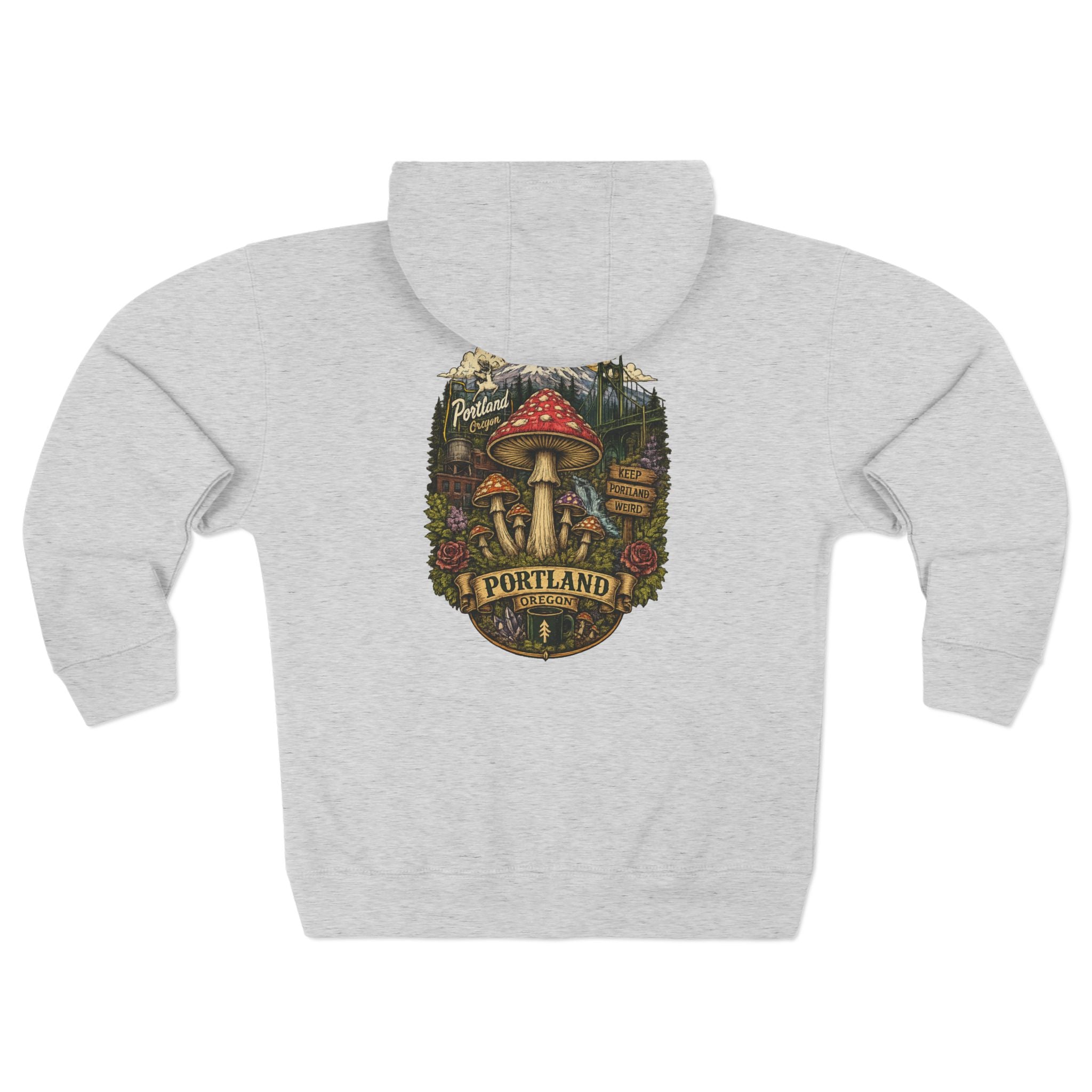 City: Portland Mushroom Zip Hoodie — Vintage Psychedelic Fungi Forest Jacket