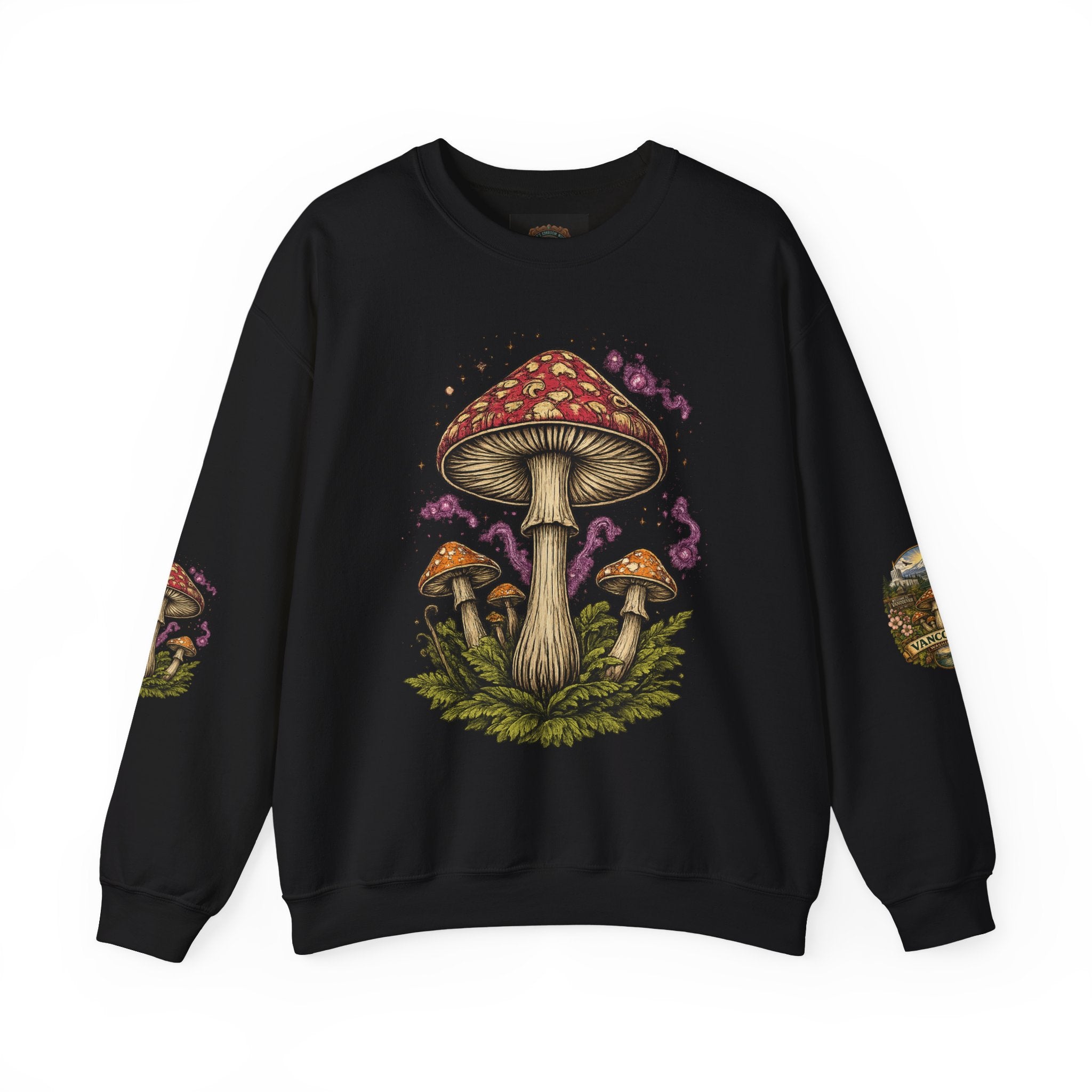 City:  Vancouver Crewneck Sweatshirt — Scenic Pacific Northwest Fungi Design