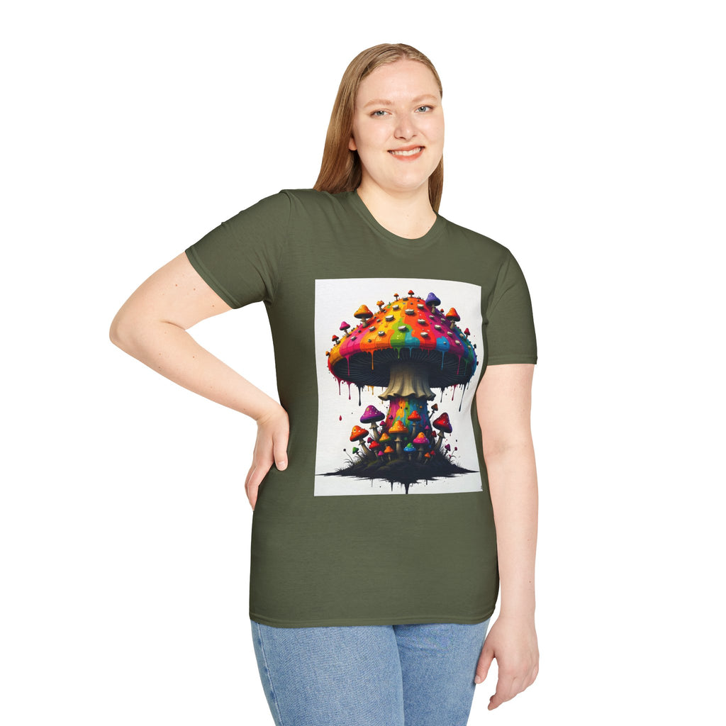 Piper's Shroom Works T-Shirt — Rainbow Drip Mushroom Graphic Tee