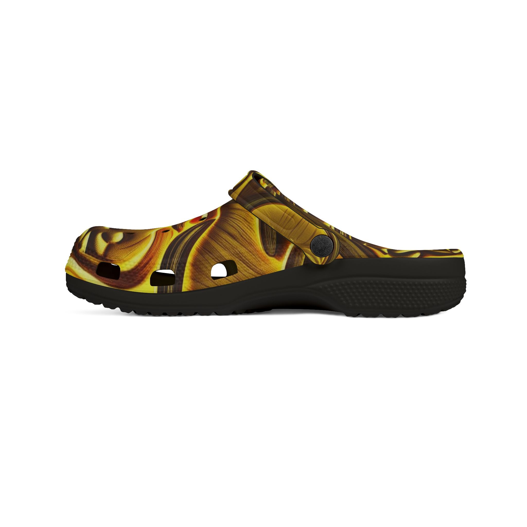Golden Swirl EVA Foam Clogs — Abstract Metallic Pattern Slip-Ons
