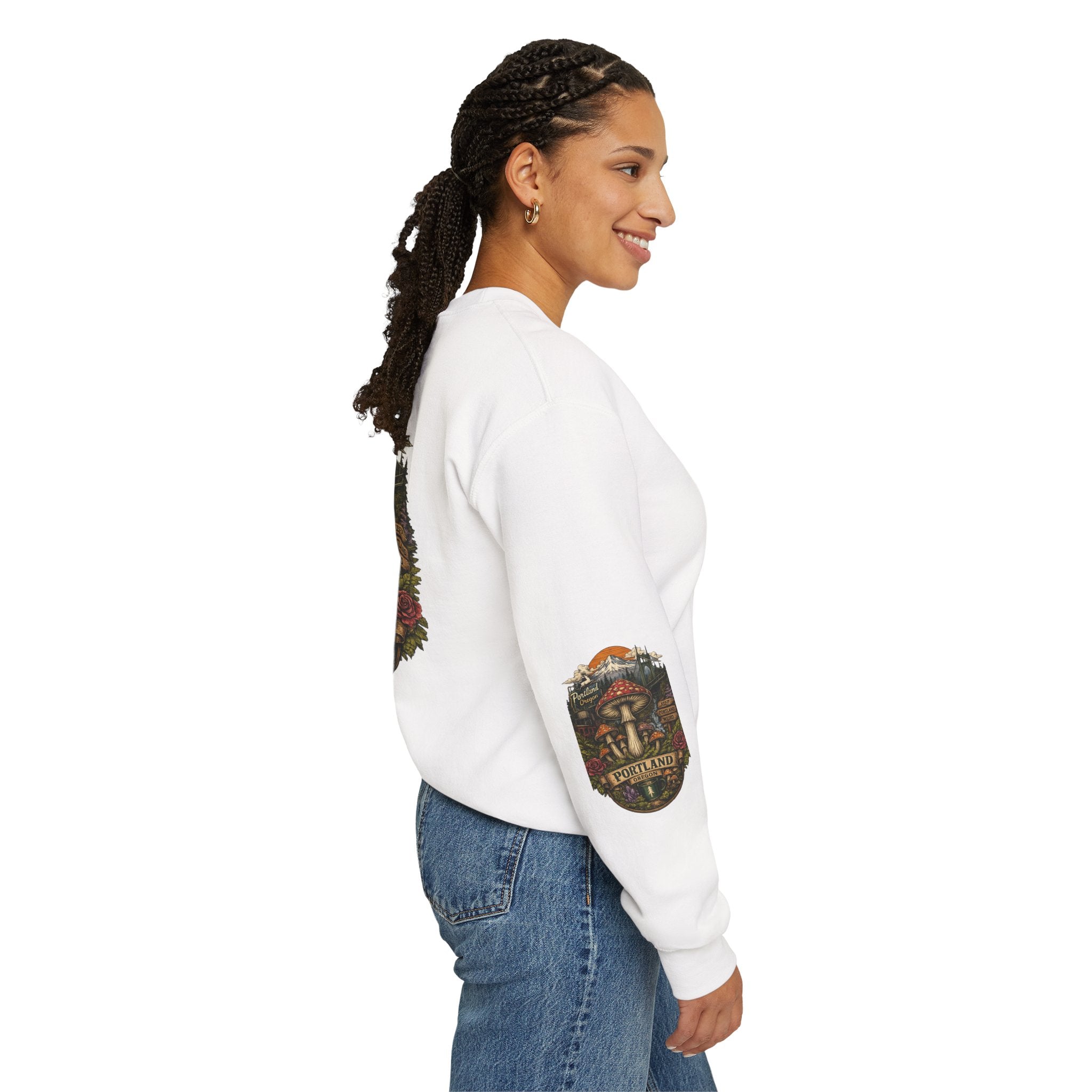 Mushroom Crewneck Sweatshirt — Portland Vintage Psychedelic Fungi Graphic