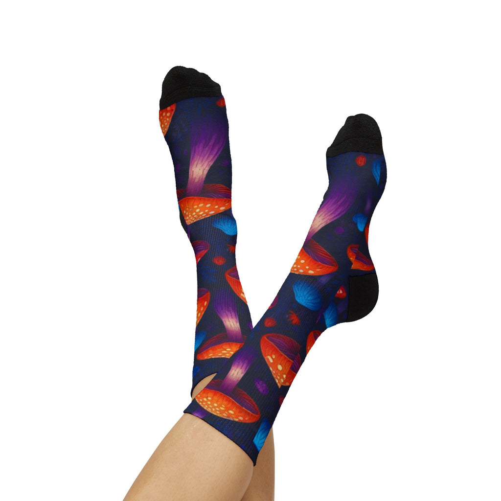 Socks: Psychedelic Mushroom Art Socks — Vibrant Sublimation Crew Socks