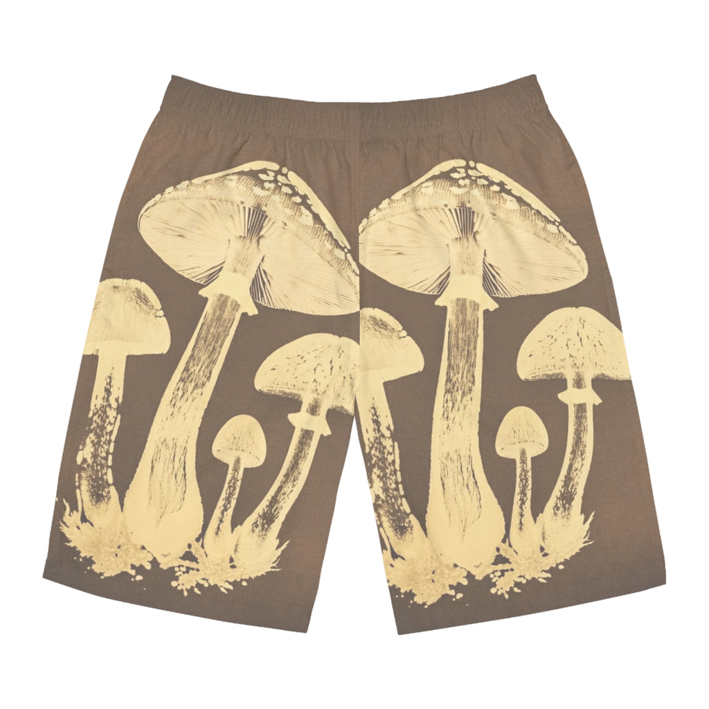 Mushroom Print Board Shorts — Vintage Botanical Surf Trunks