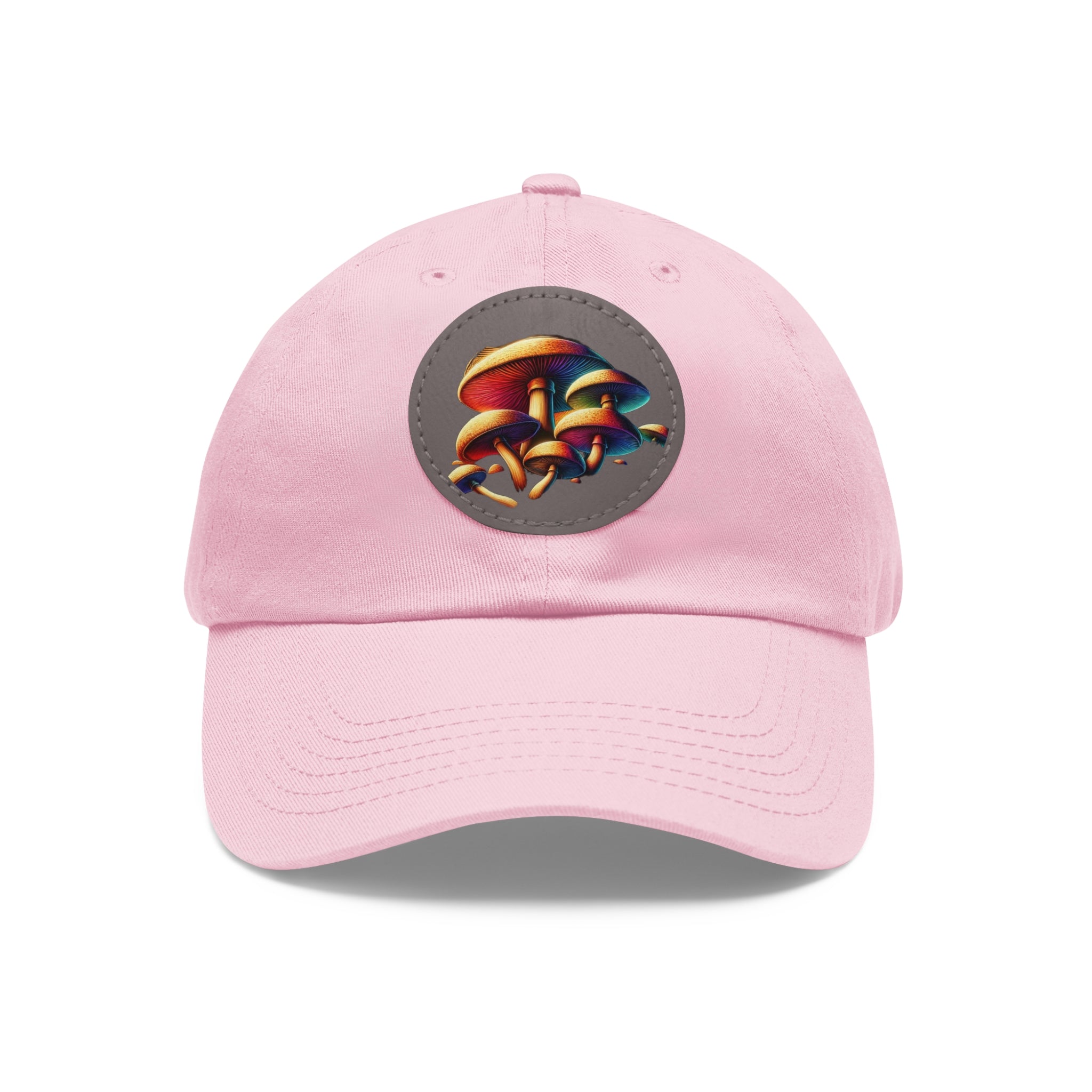 Mushroom Patch Dad Hat — Colorful Psychedelic Fungi Leather Patch Cap
