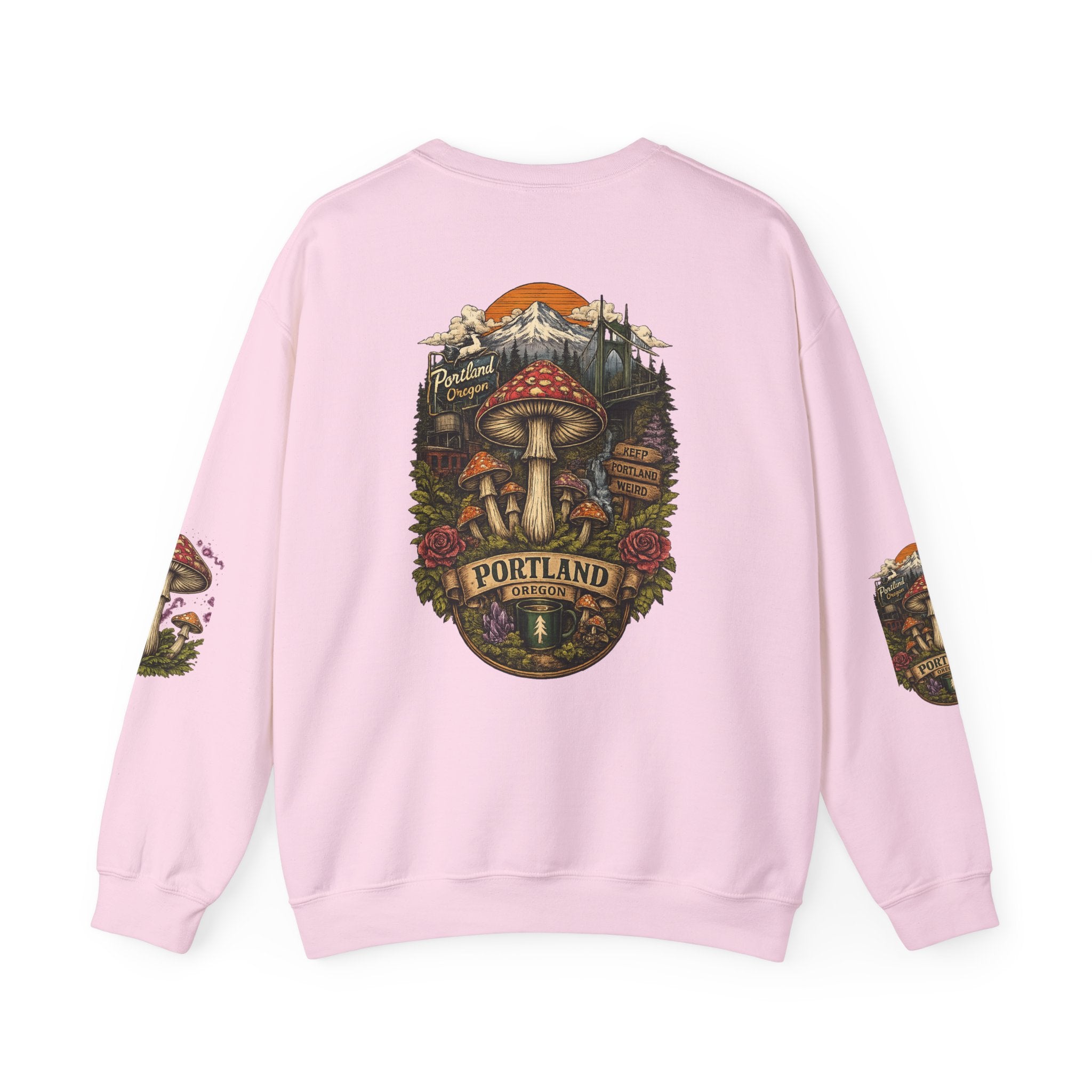 City: Portland Mushroom Crewneck Sweatshirt Vintage Psychedelic Fungi Graphic