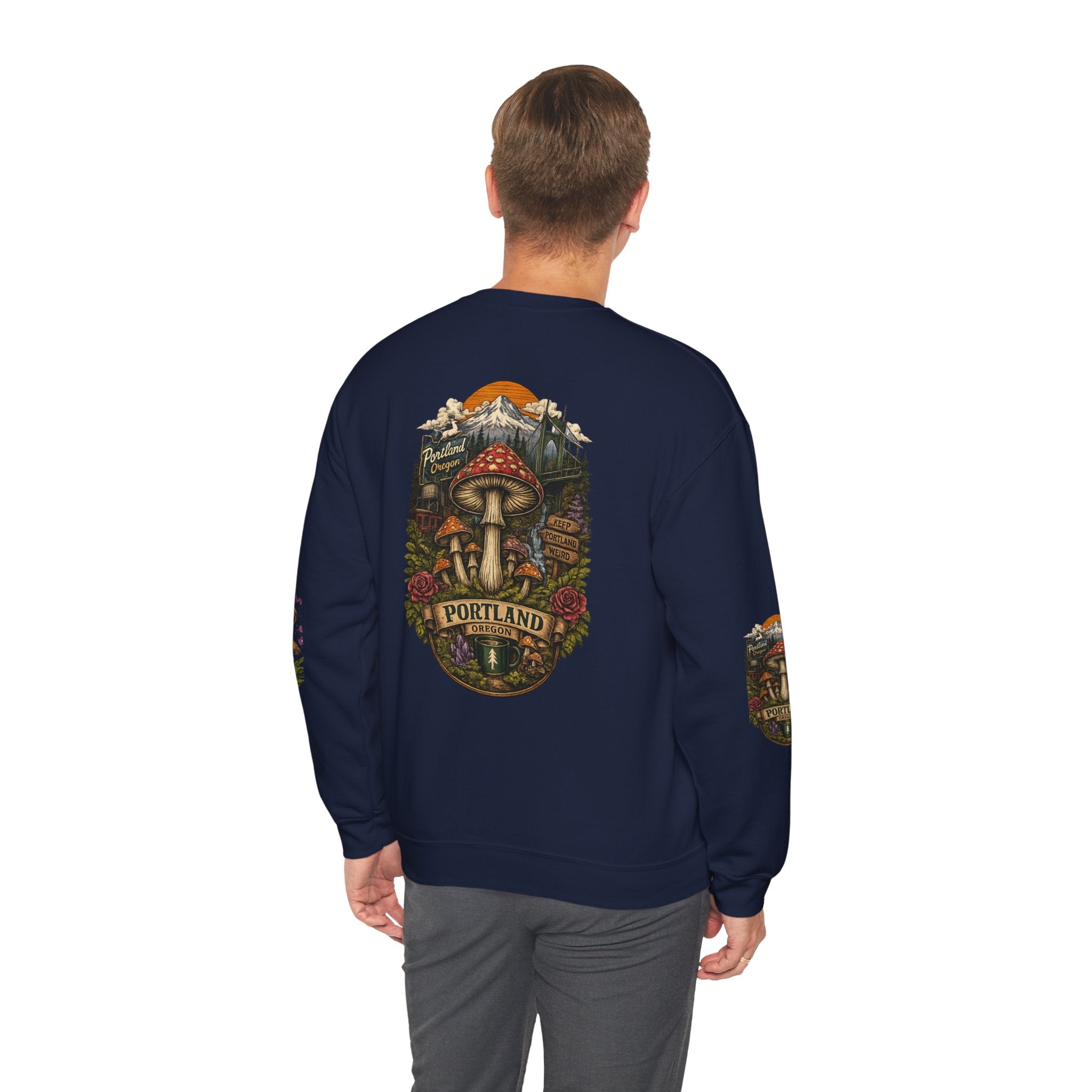 City: Portland Mushroom Crewneck Sweatshirt Vintage Psychedelic Fungi Graphic