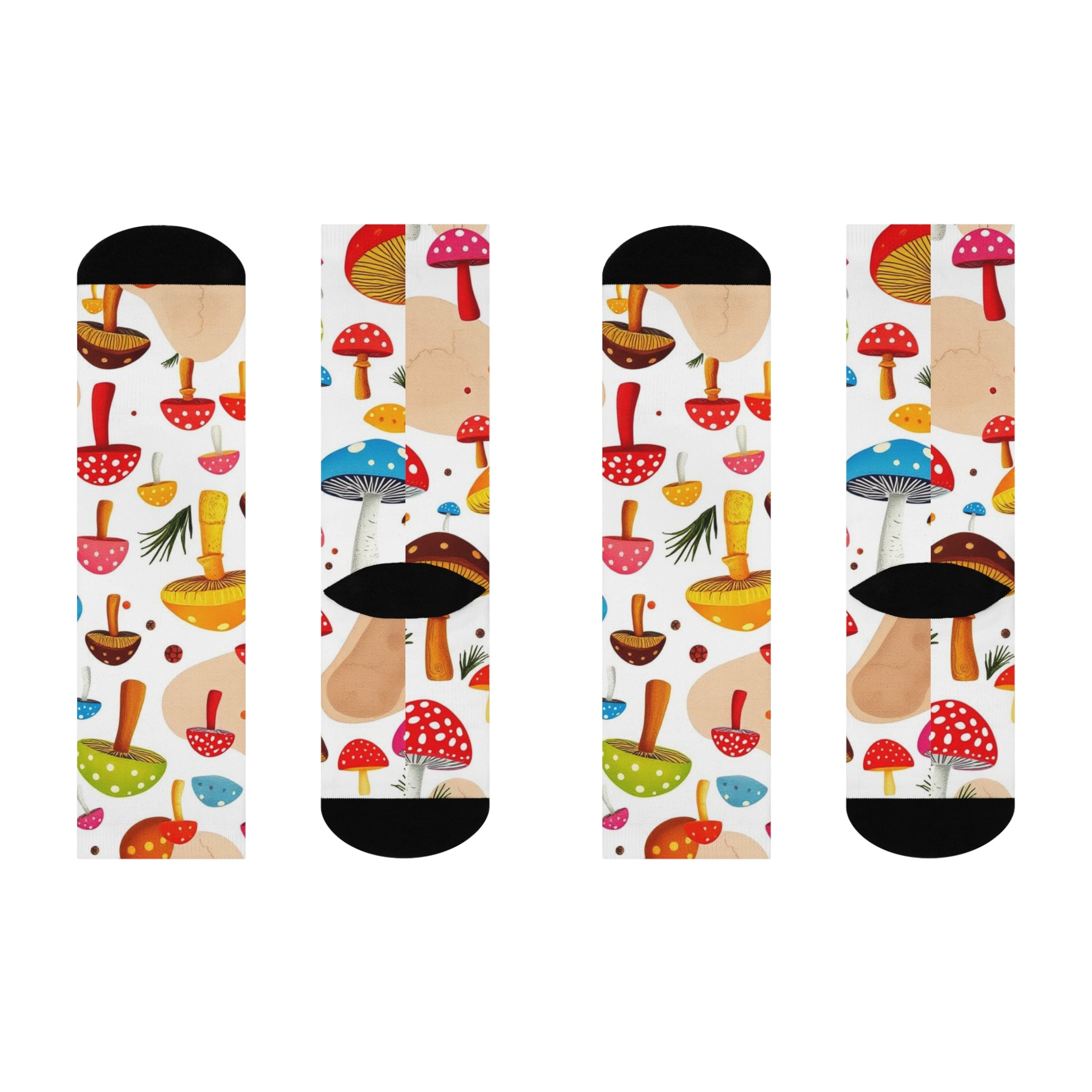 Socks: Whimsical Mushroom Cushioned Crew Socks | Cozy Fun Footwear for Gifting, Hiking, Everyday Use, Eco-Friendly, Art-Inspired Design