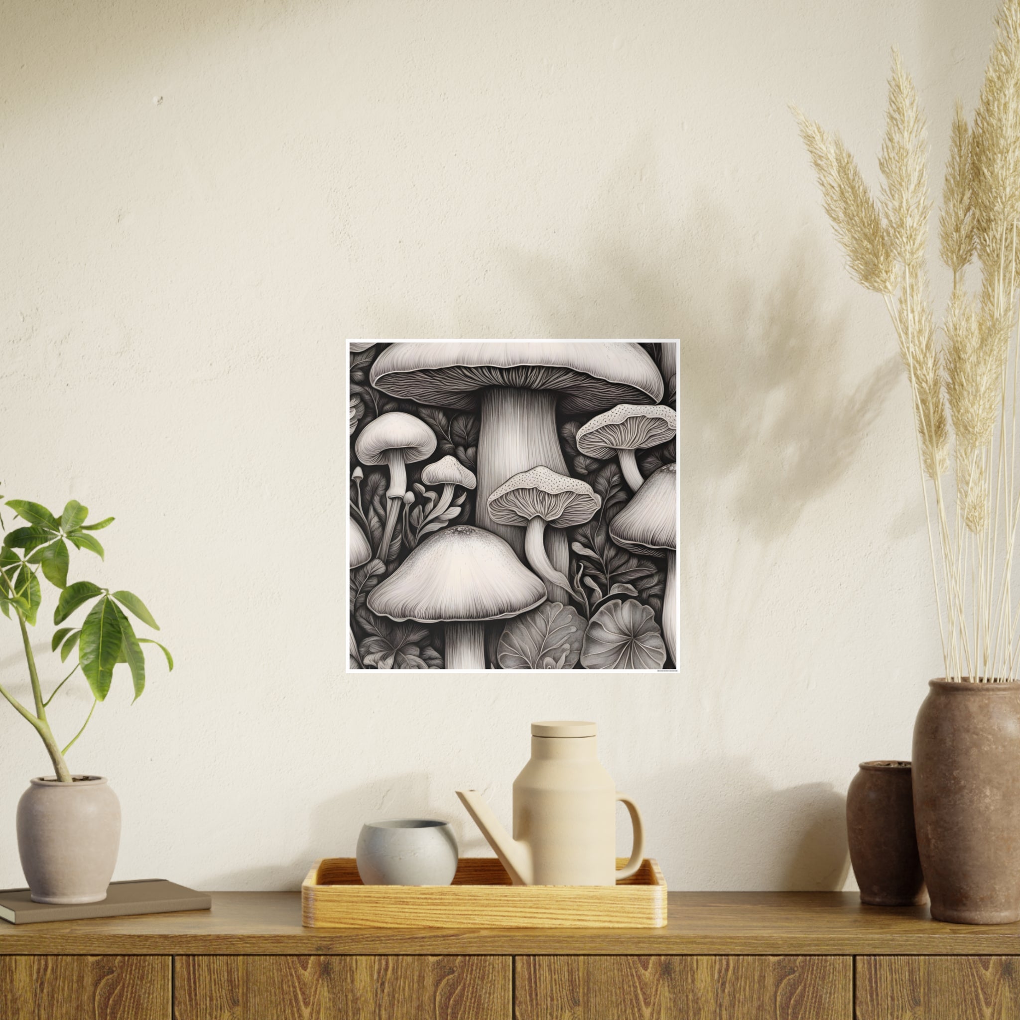 Poster: Mushroom Illustration Poster — Botanical Fungi Art Print