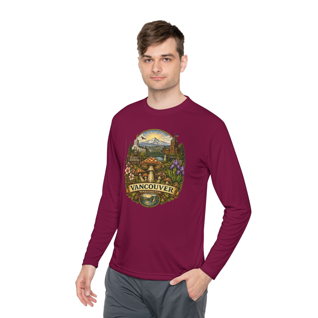 Vancouver Nature Long Sleeve Tee — Scenic Mountains & Mushroom Art