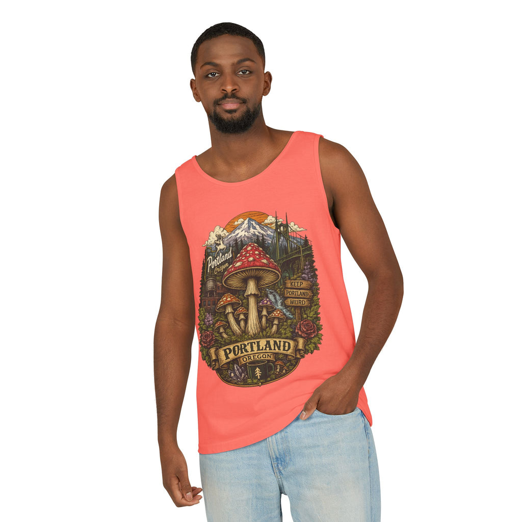 City: Portland Mushroom Tank Top — Vintage Forest Travel Graphic