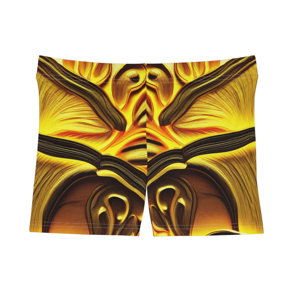 Golden Glow Mushroom Activewear Shorts – Fungi Flow Women's Workout Shorts