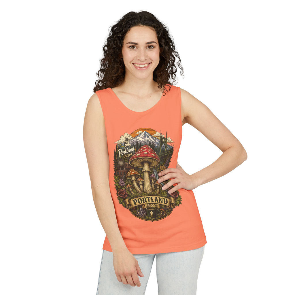 City: Portland Mushroom Tank Top — Vintage Forest Travel Graphic