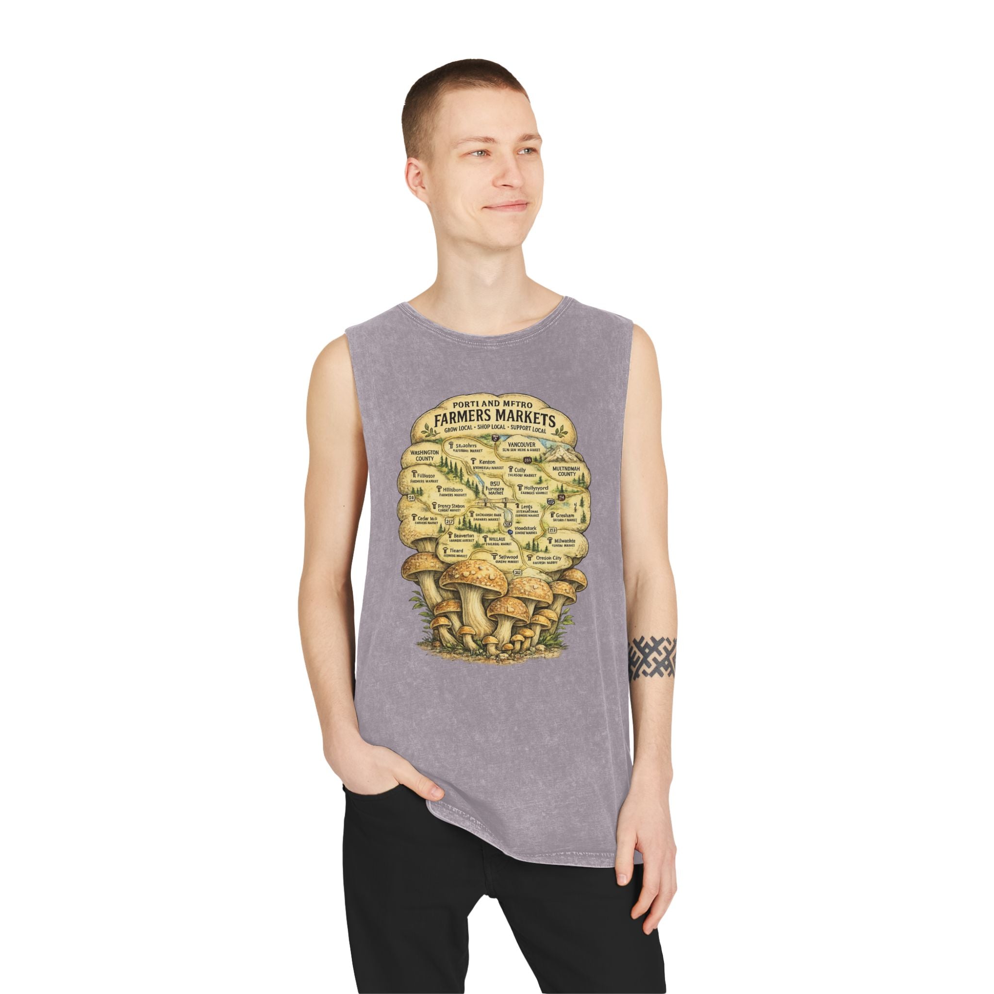 Portland Mushroom Festival Tank — Farmers Markets Map Stonewash Tank