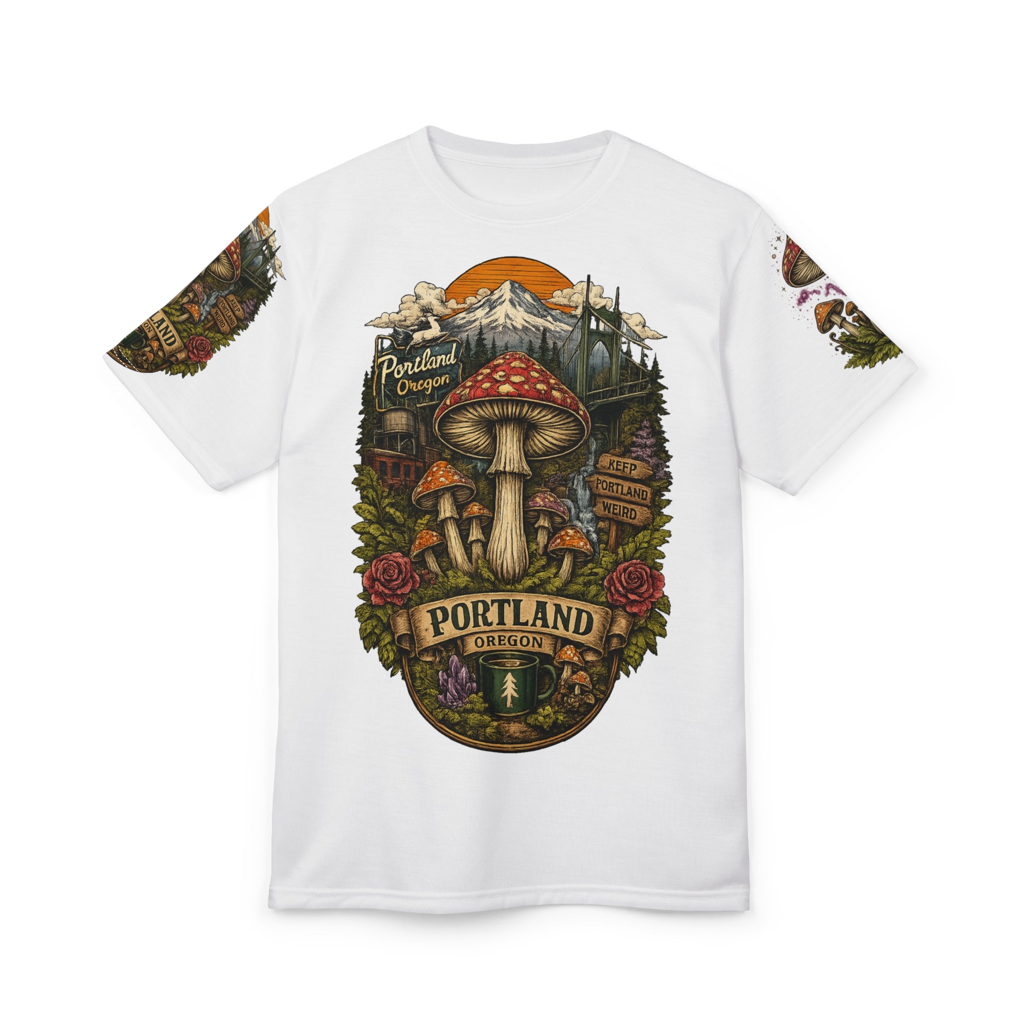 City: Portland Mushroom Scenic Tee — Portland Oregon Nature Graphic T-Shirt