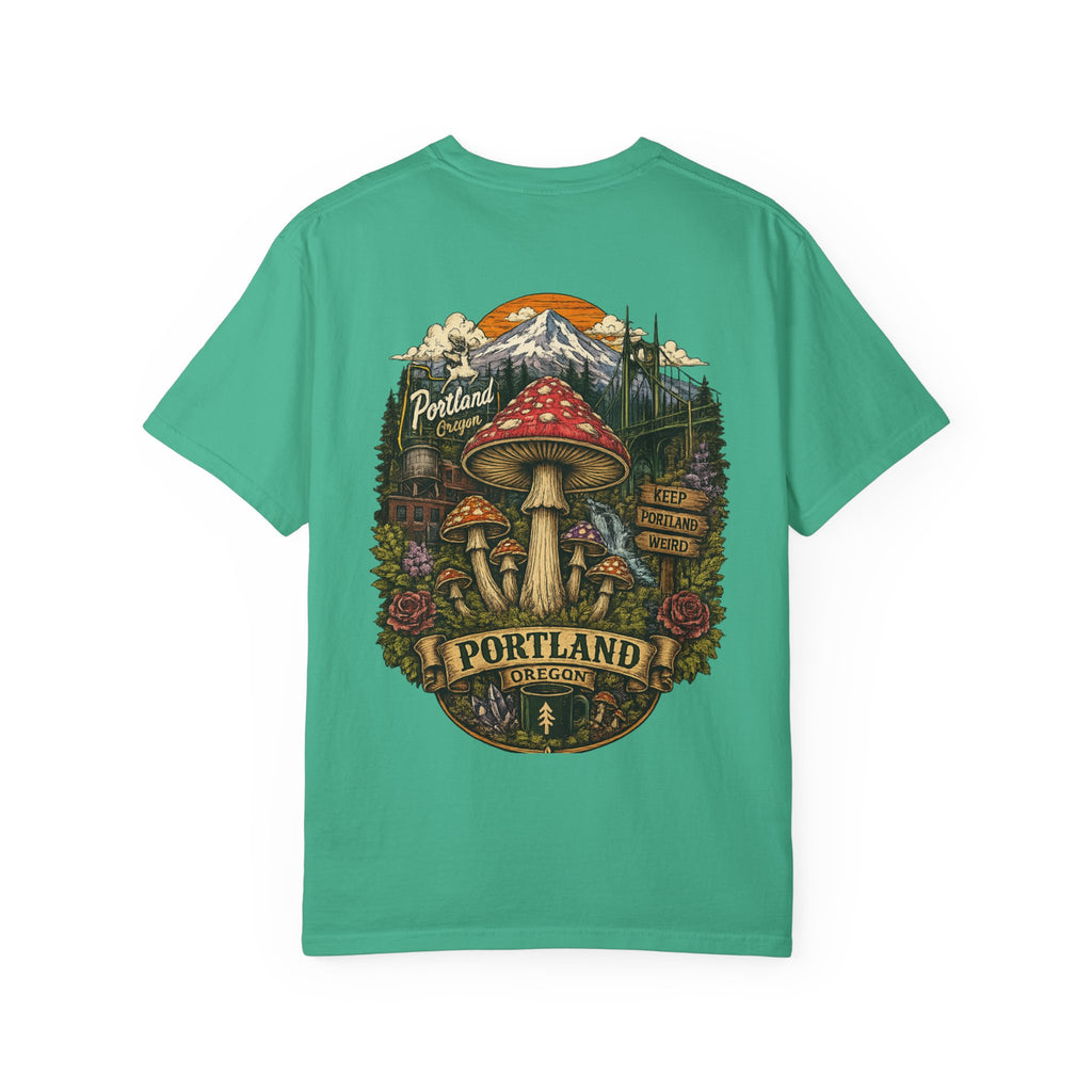 City: Portland Mushroom Graphic T-Shirt — Vintage Forest Amanita Design