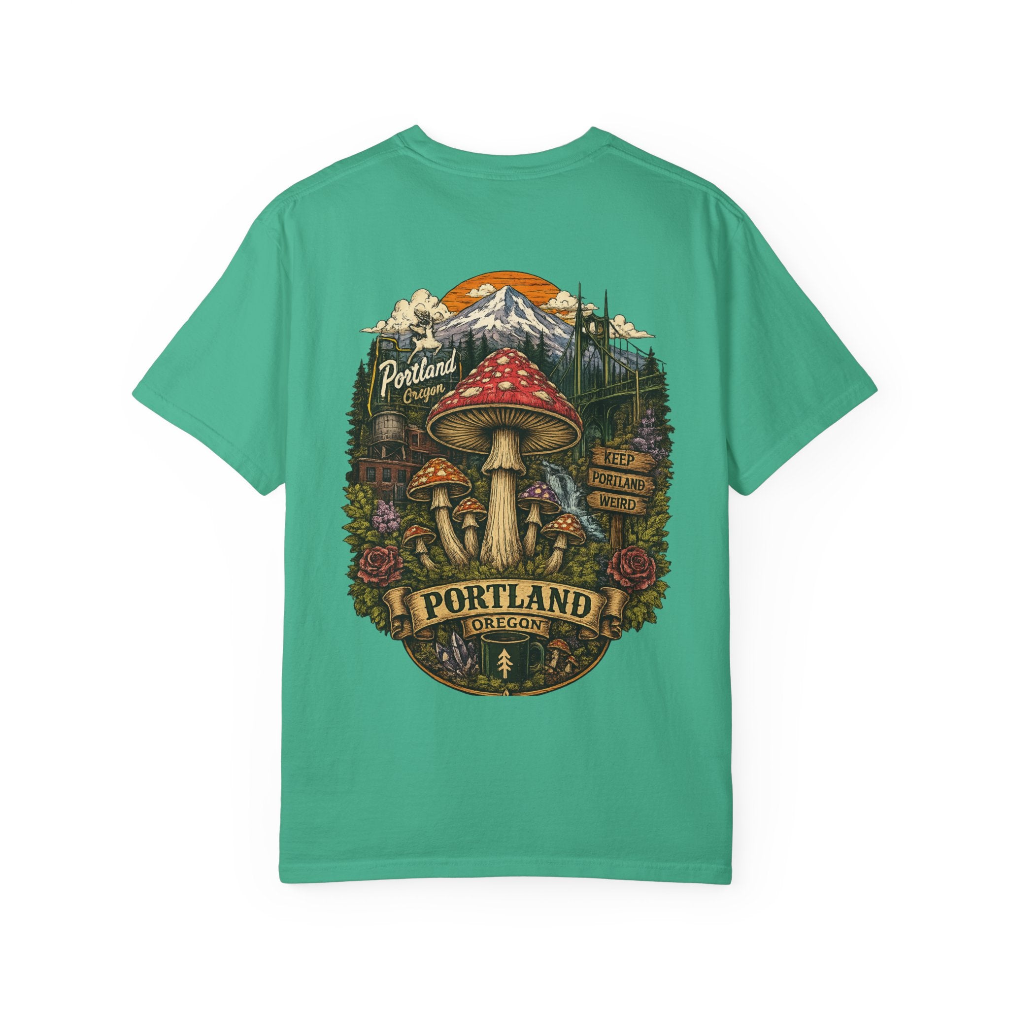 City: Portland Mushroom Graphic T-Shirt — Vintage Forest Amanita Design