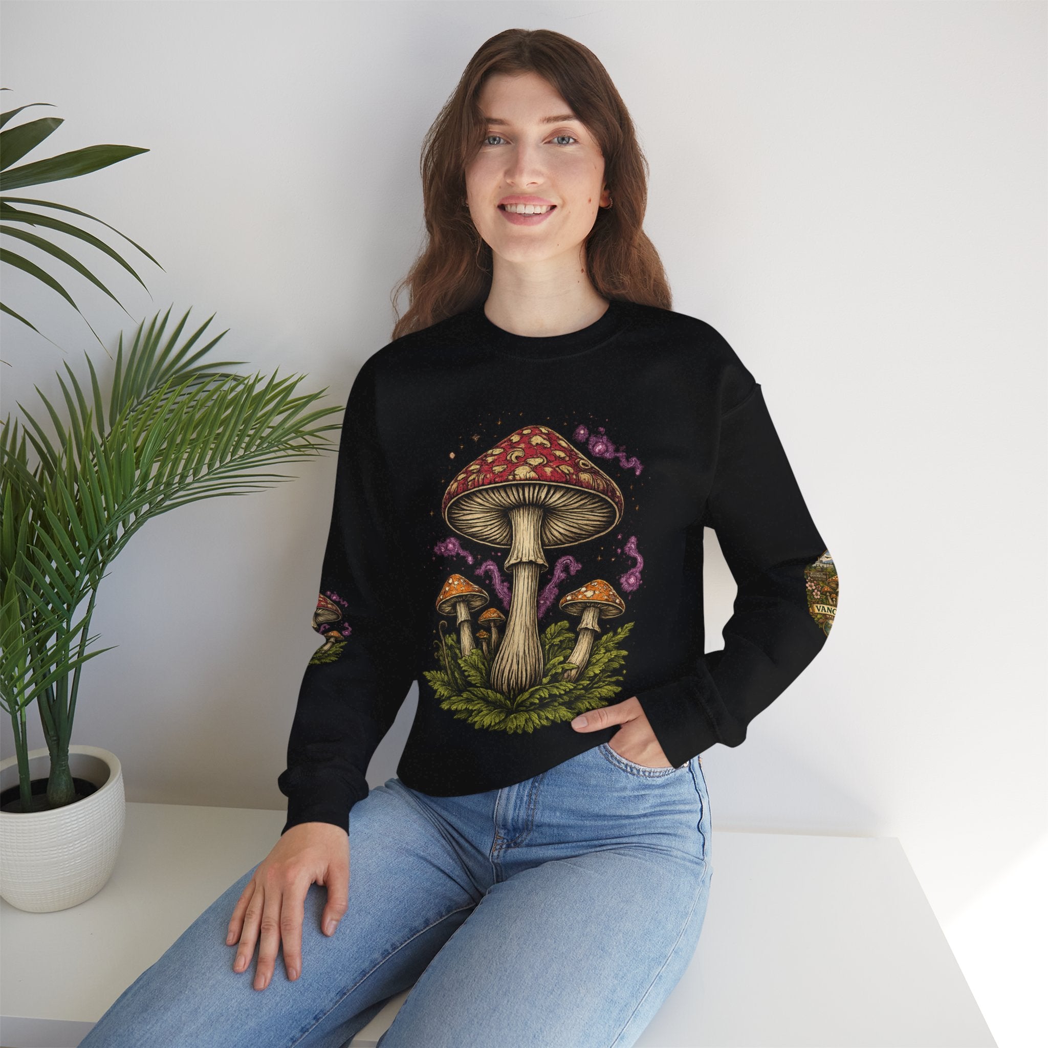 City:  Vancouver Crewneck Sweatshirt — Scenic Pacific Northwest Fungi Design