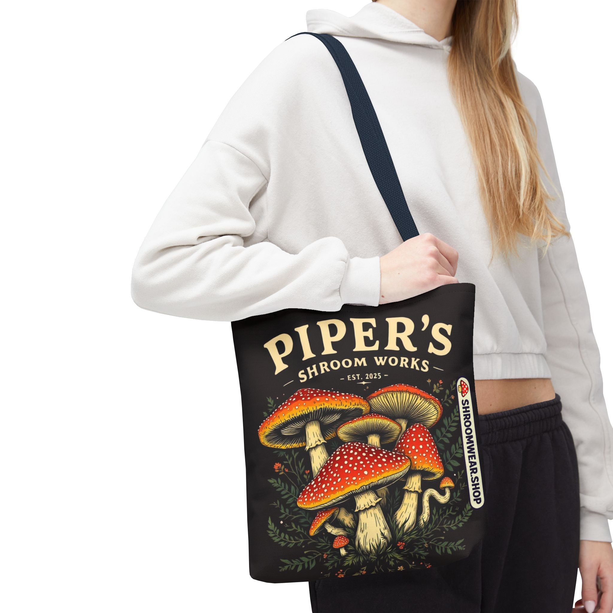 Bag: Mushroom Tote Bag — “Piper’s Shroom Works” Vintage Fungi Market Tote