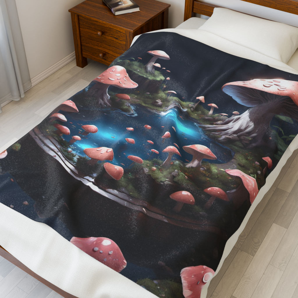 Mushroom Fairy Pond Velveteen Plush Blanket