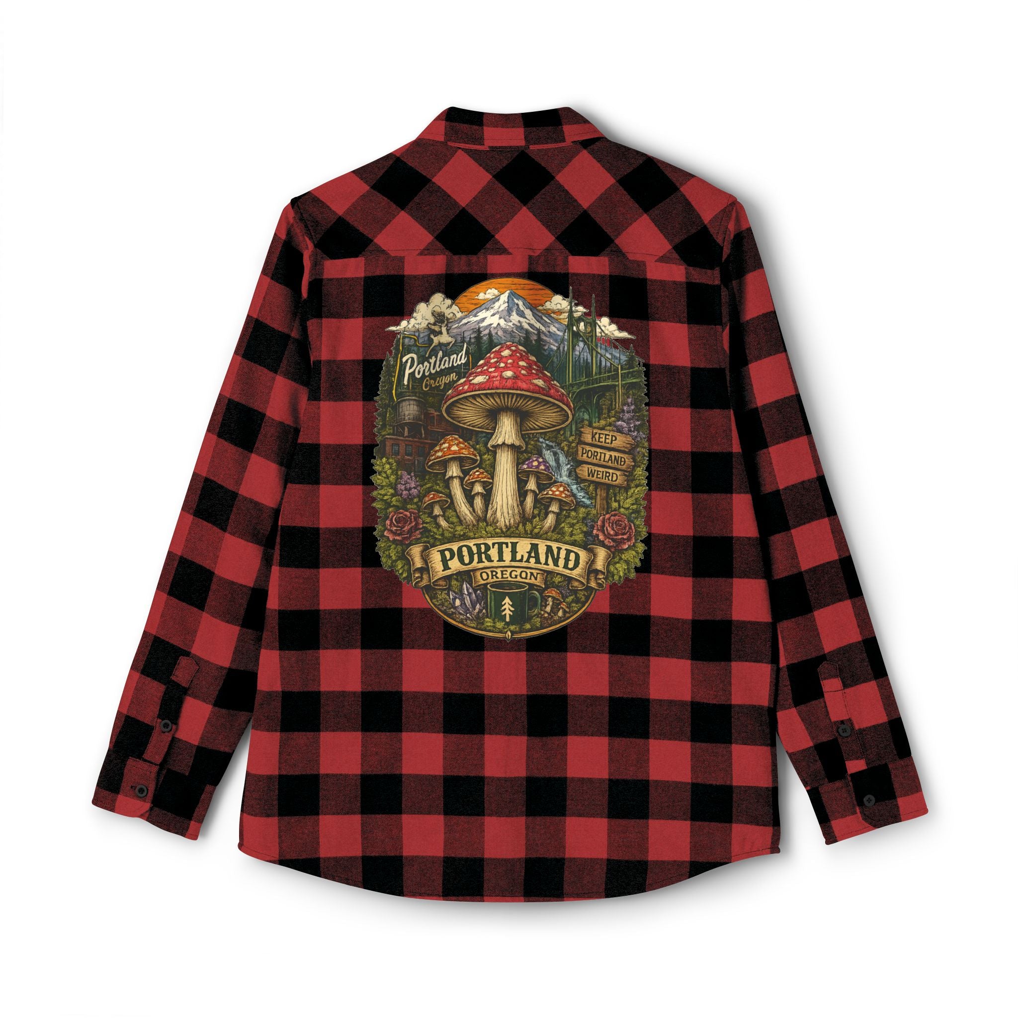 Portland Mushroom Flannel Shirt — Vintage Forest Plaid Button-Up