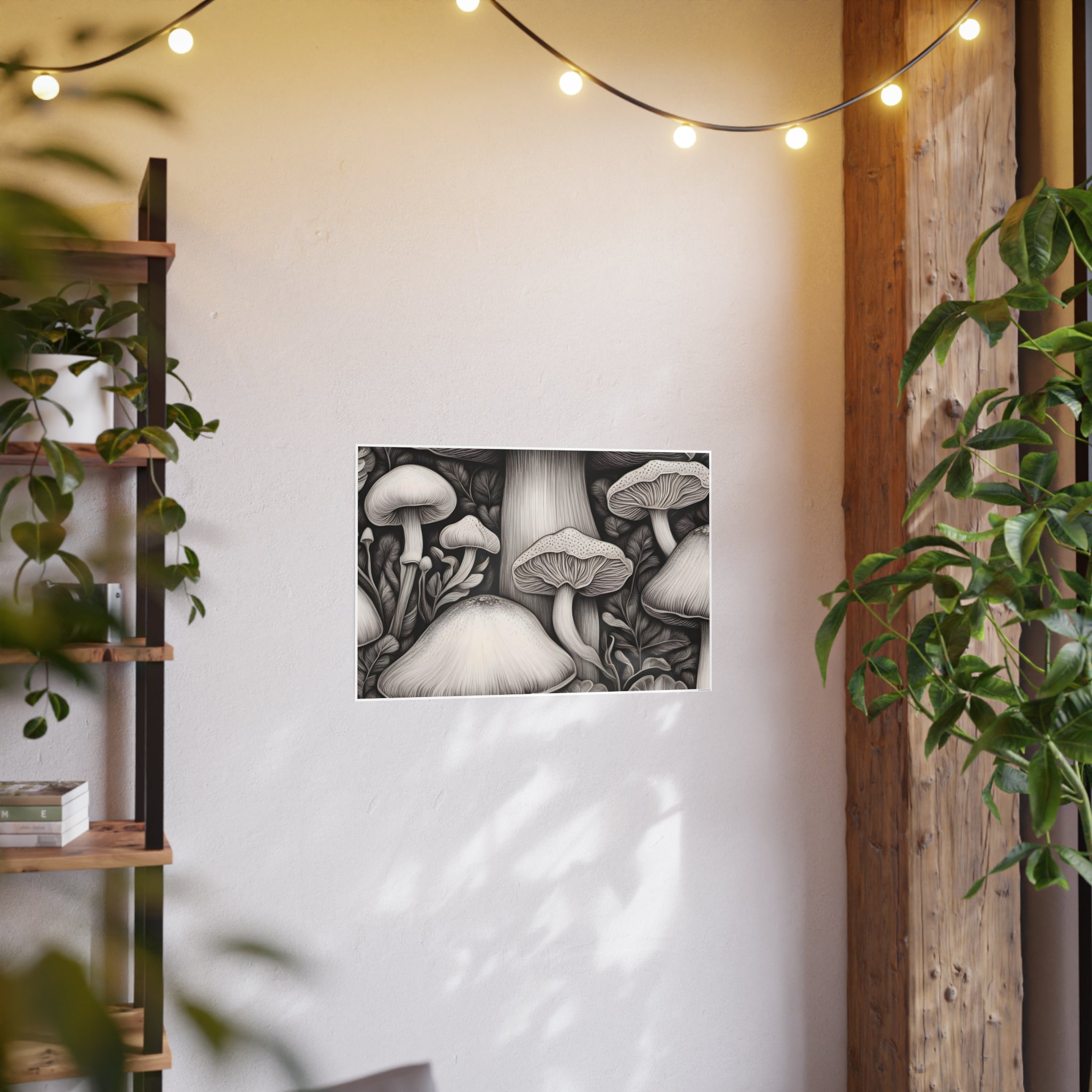 Poster: Mushroom Illustration Poster — Botanical Fungi Art Print