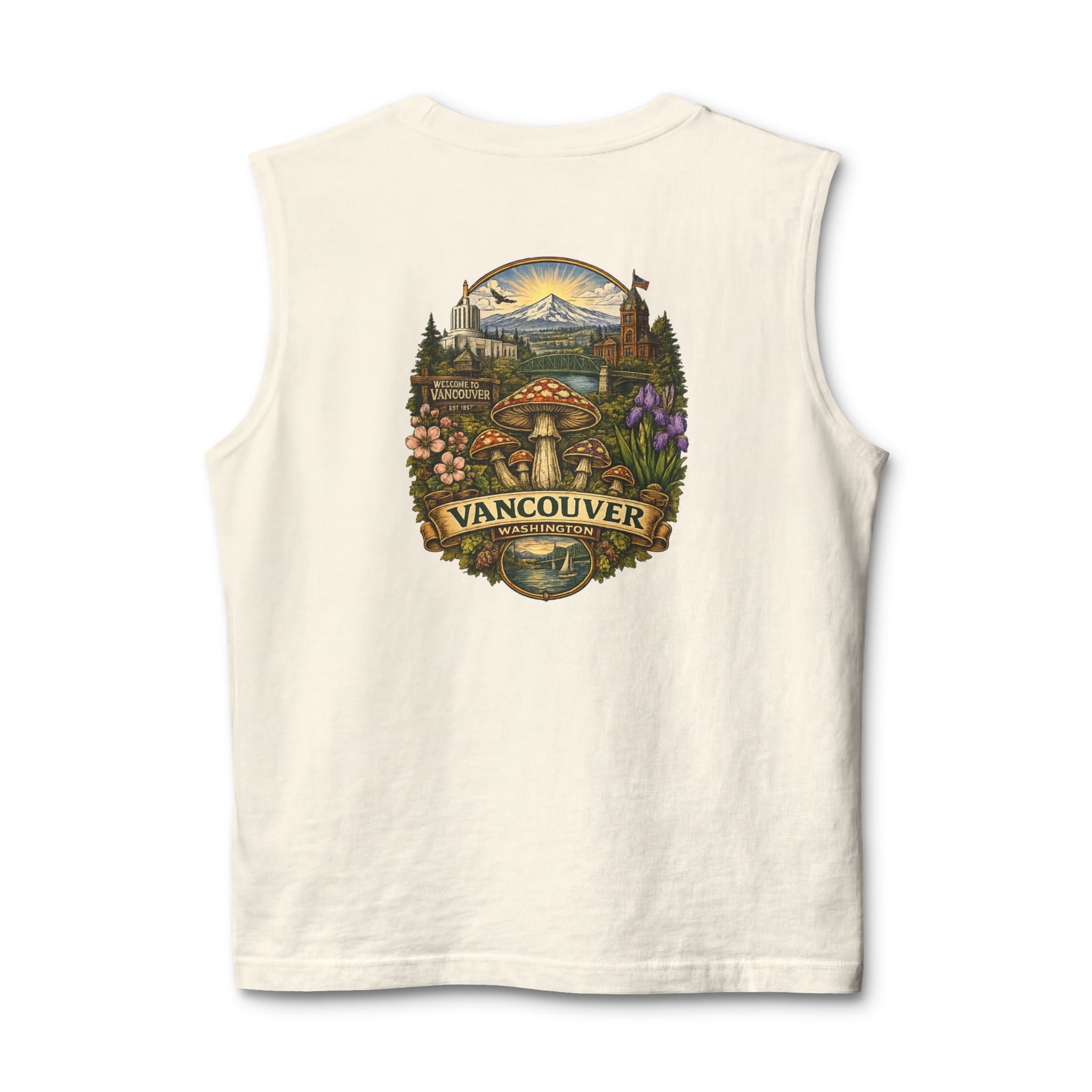 City: Vancouver Mushroom Tank Top — Colorful Psychedelic Fungi Graphic Muscle Tee