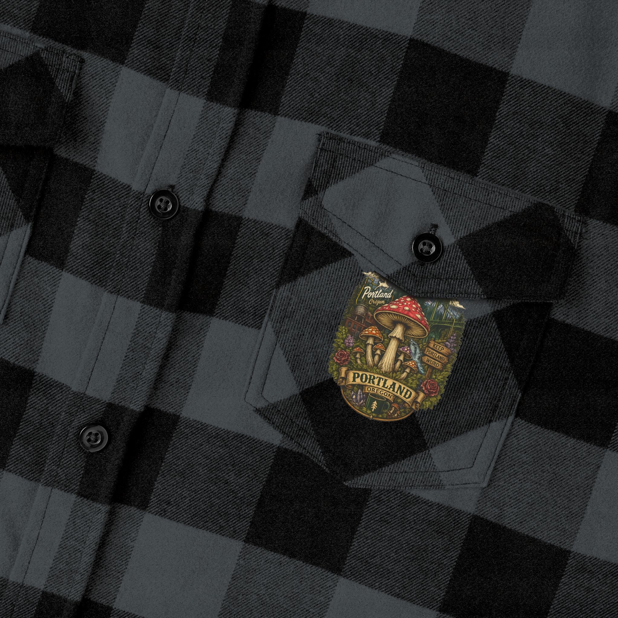 Portland Mushroom Flannel Shirt — Vintage Forest Plaid Button-Up