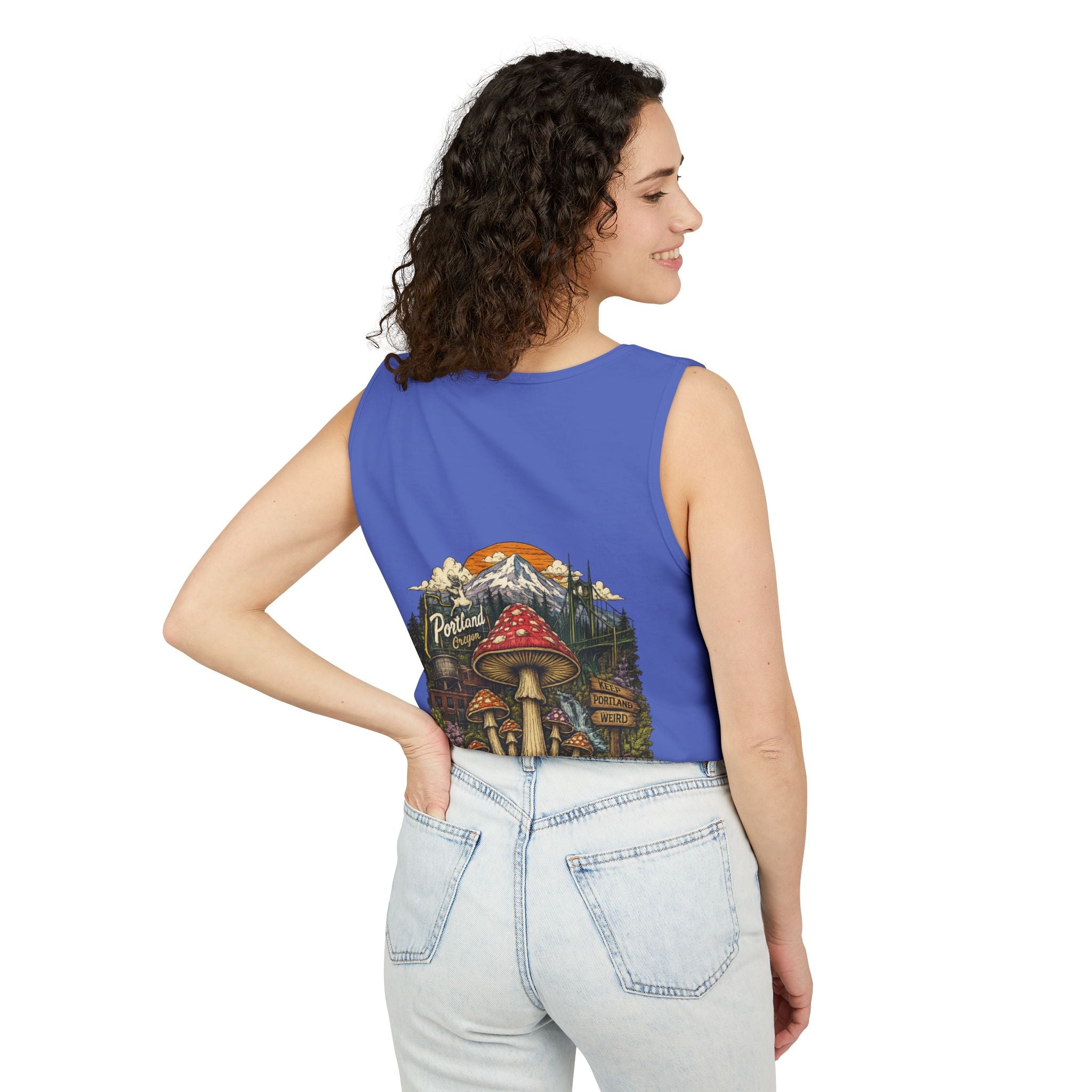 City: Portland Mushroom Graphic Tank Top — Colorful Psychedelic Fungi Design