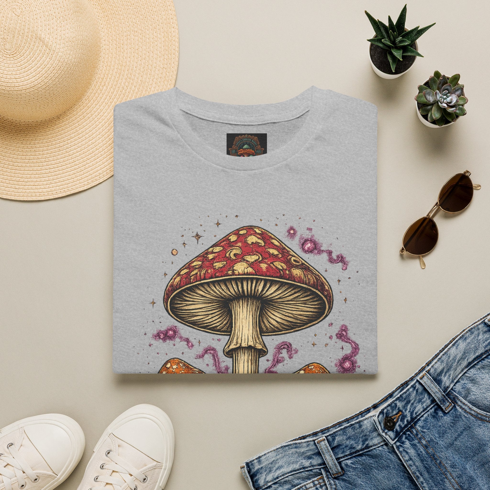 City: Vancouver Mushroom Illustration T-Shirt – Vintage Red Toadstool Graphic