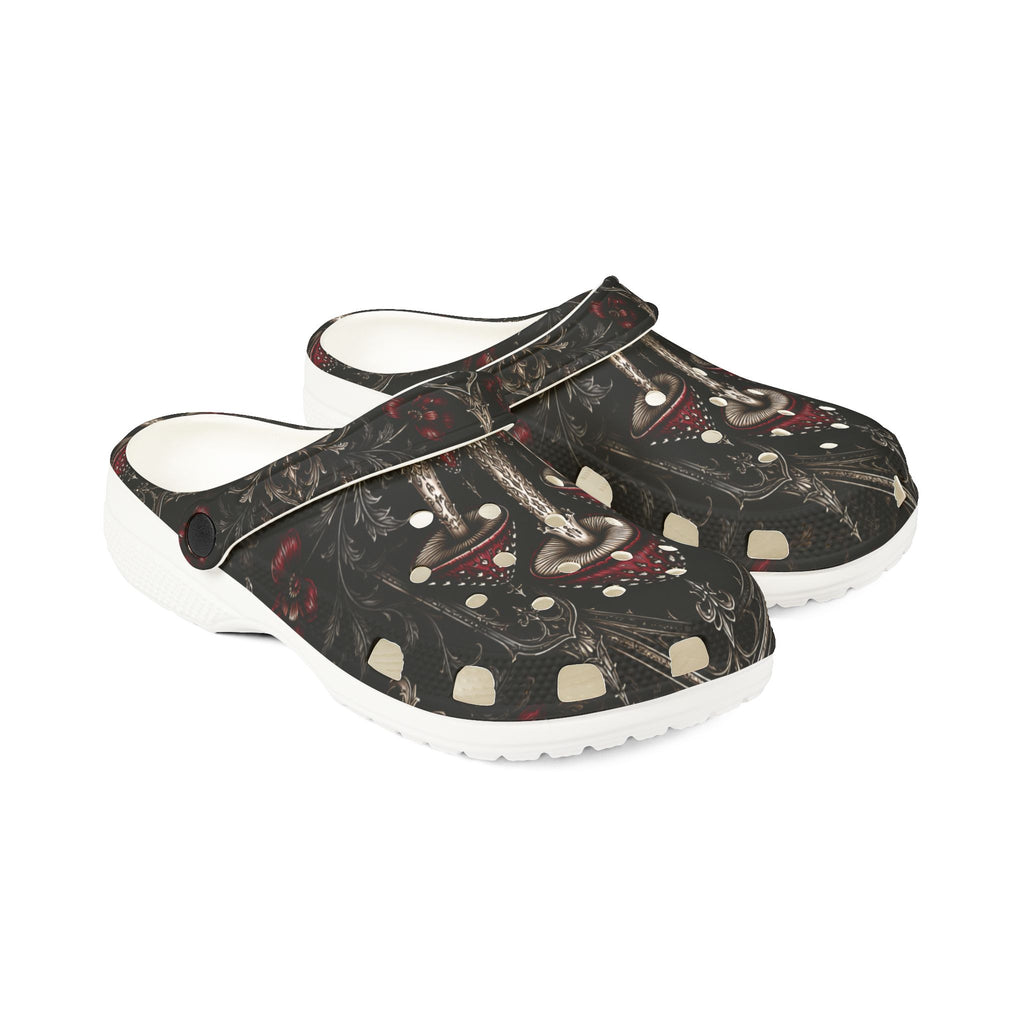 Clogs: Mushroom Garden EVA Foam Clogs — Whimsical Red Toadstool Print