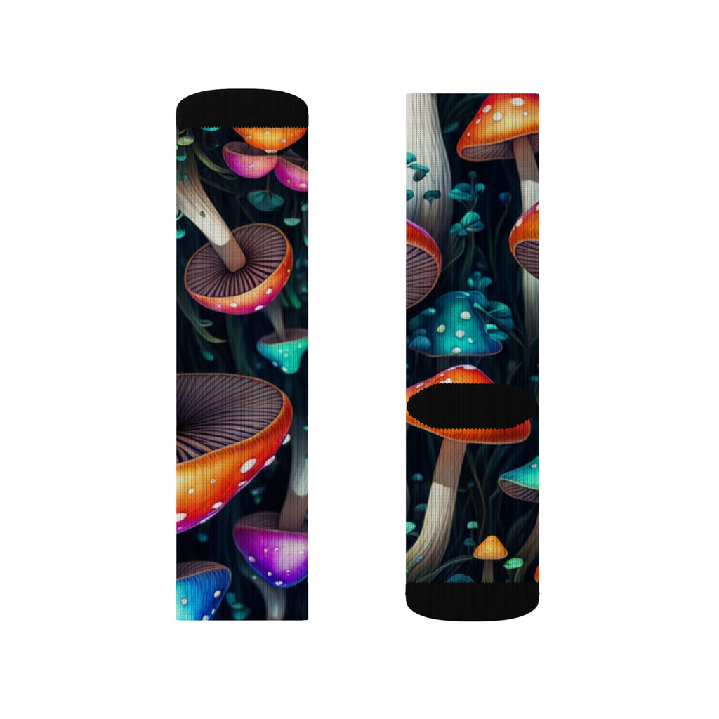 Socks: Psychedelic Mushroom Sublimation Socks — Colorful Fantasy Crew Socks