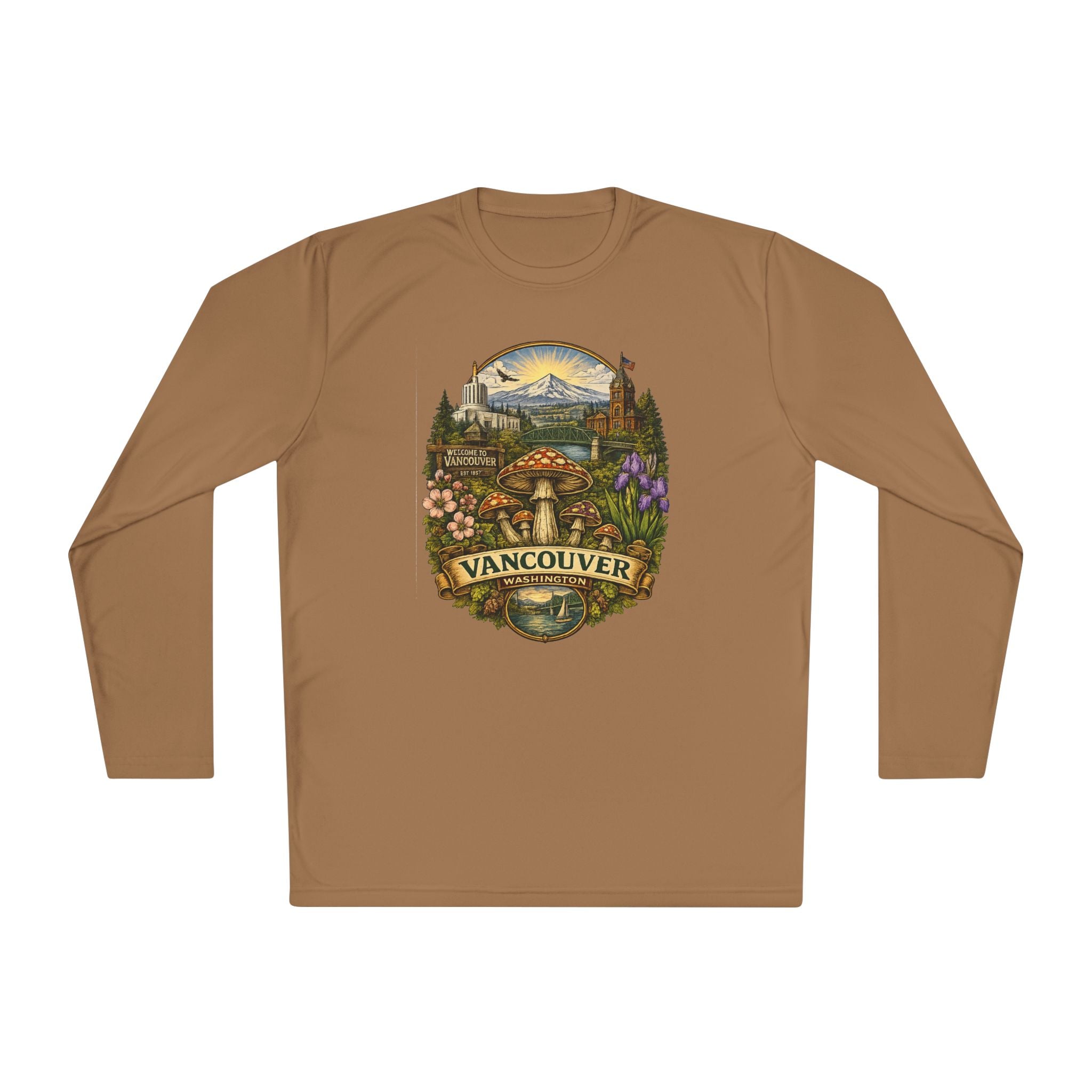 Vancouver Nature Long Sleeve Tee — Scenic Mountains & Mushroom Art