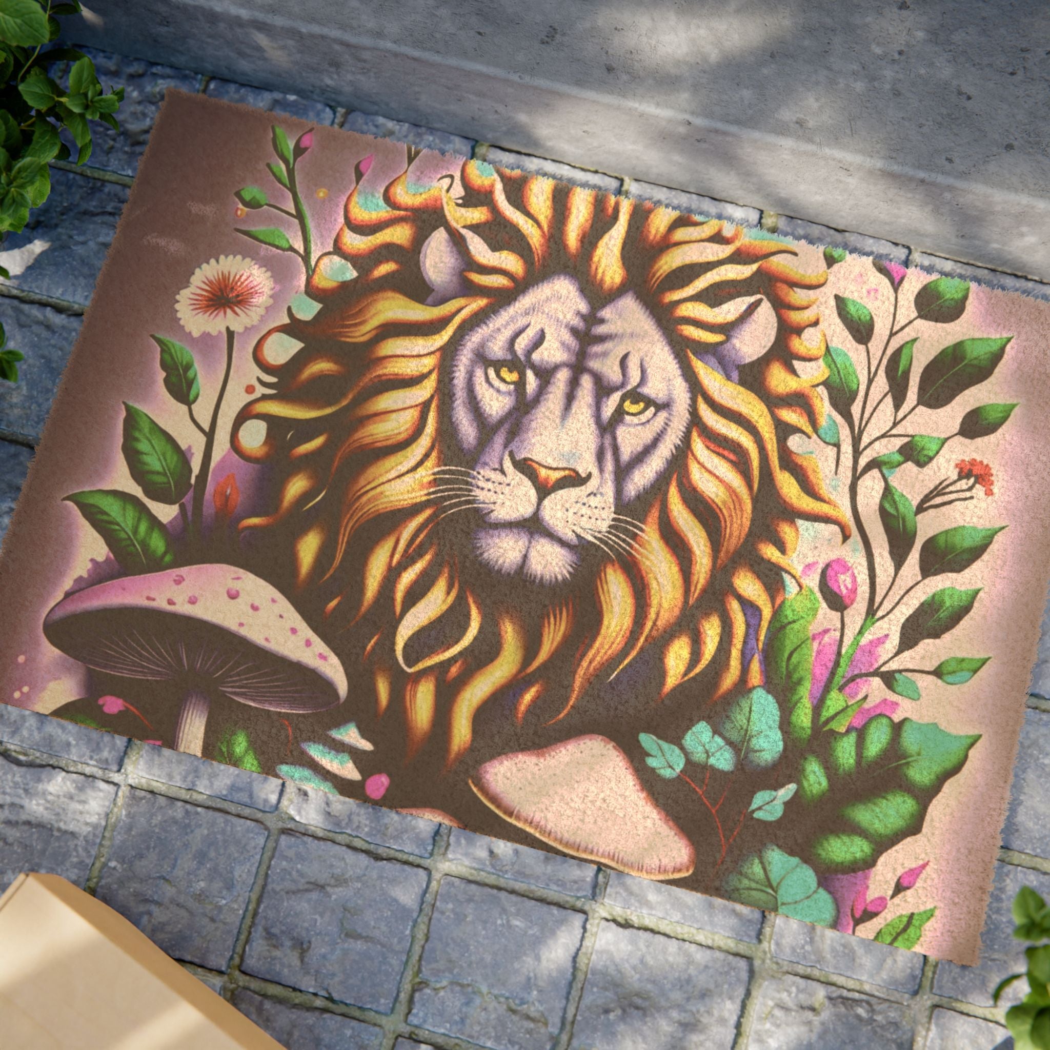 Lion Floral Doormat – Decorative Outdoor/Indoor Welcome Mat