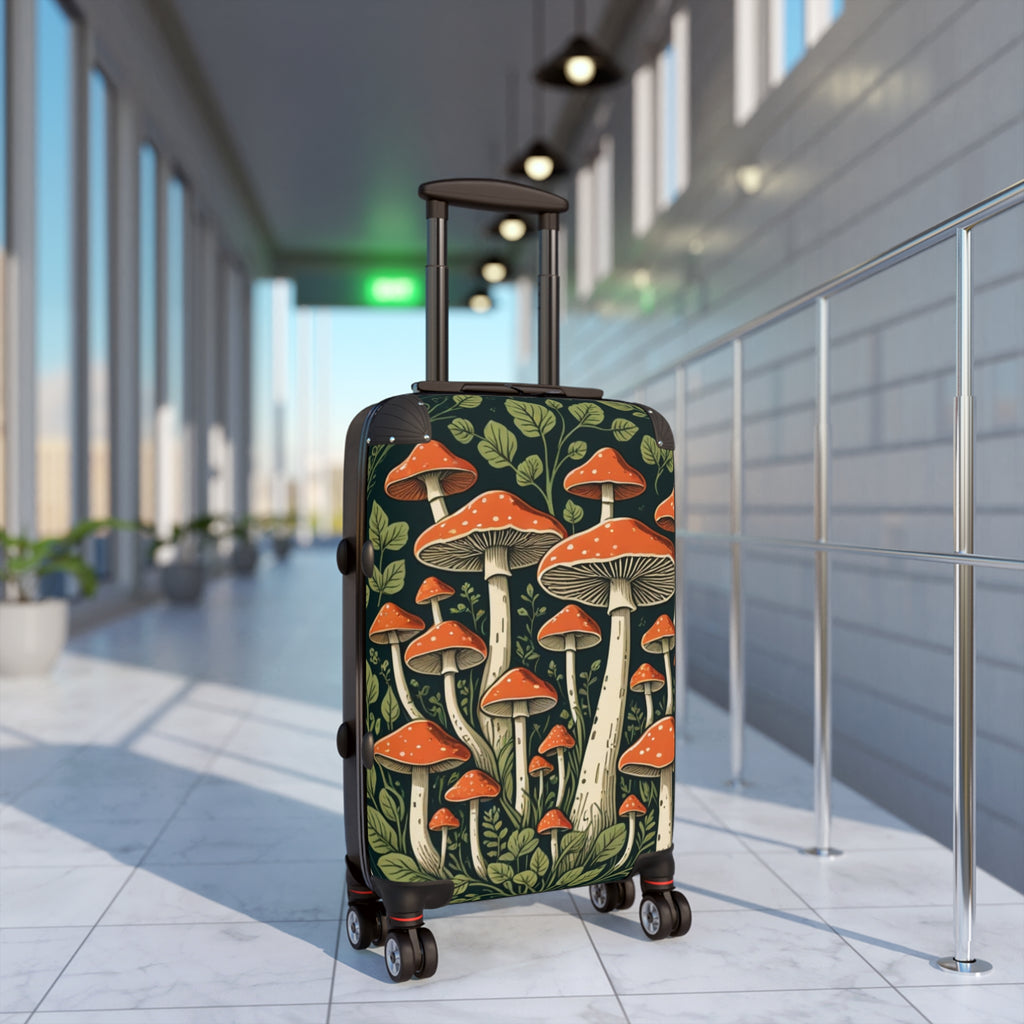 Wander with Woodland Wisdom Travel Case Folk Forest Carry-On featuring custom design mushroom print and earthy tones.