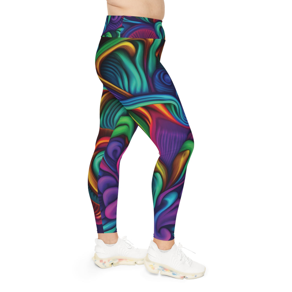 Plus Size Leggings — Psychedelic Rainbow Abstract AOP