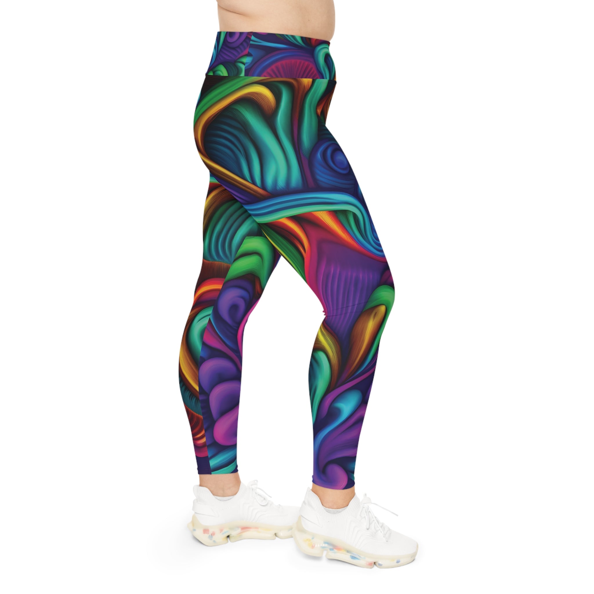 Plus Size Leggings — Psychedelic Rainbow Abstract AOP