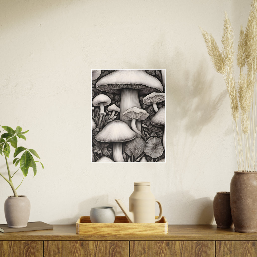 Poster: Mushroom Illustration Poster — Botanical Fungi Art Print