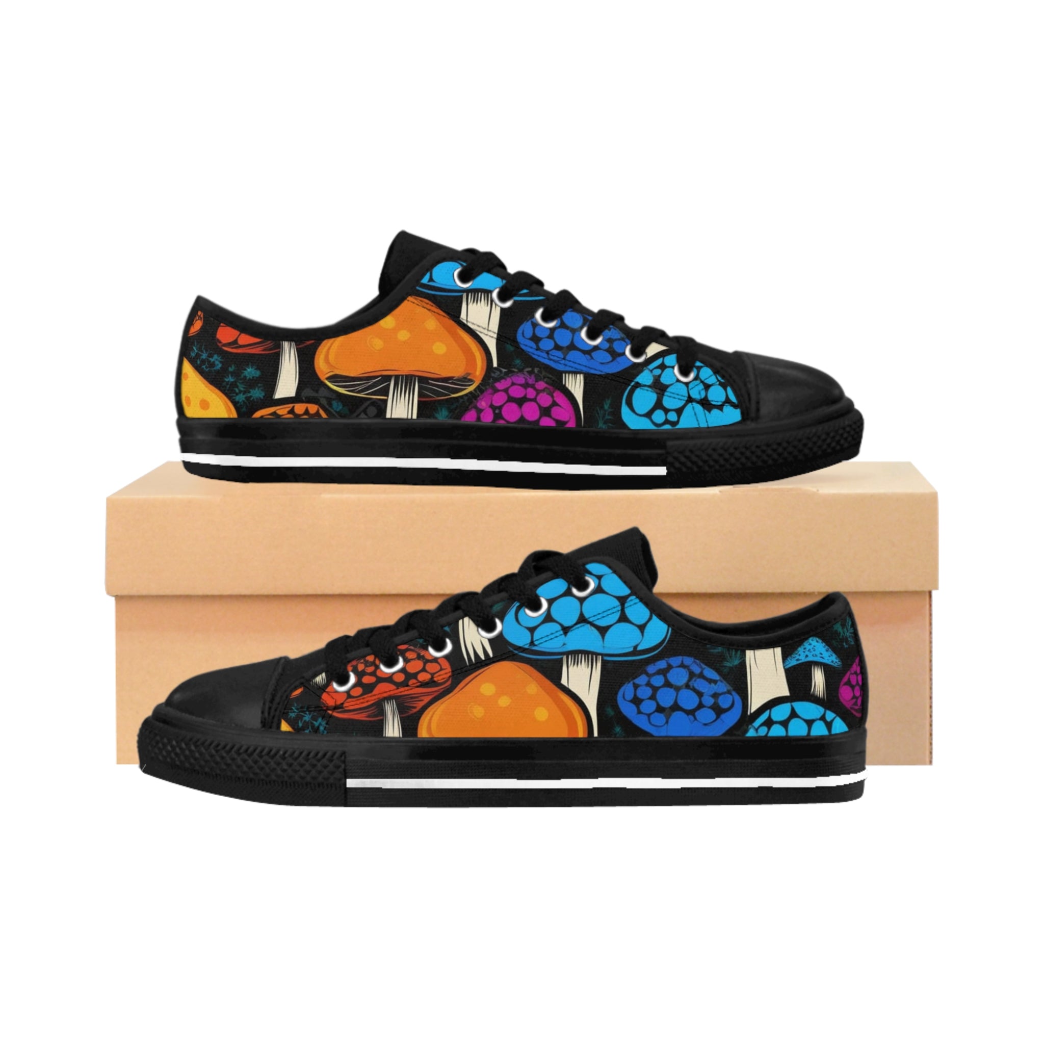 Mushroom Pattern Women's Sneakers — Colorful Psychedelic Fungi Canvas Shoes