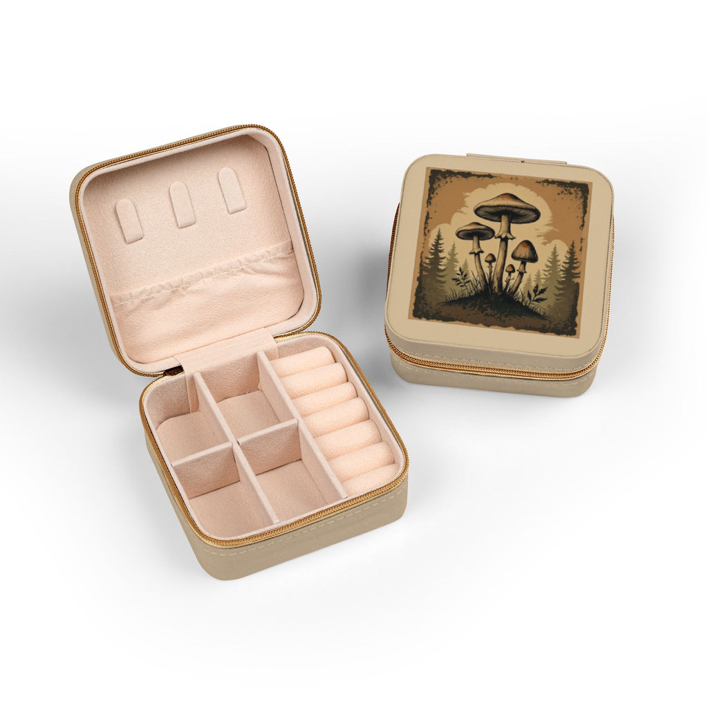 Mushroom Forest Jewelry Travel Case — Compact Velvet-Lined Organizer
