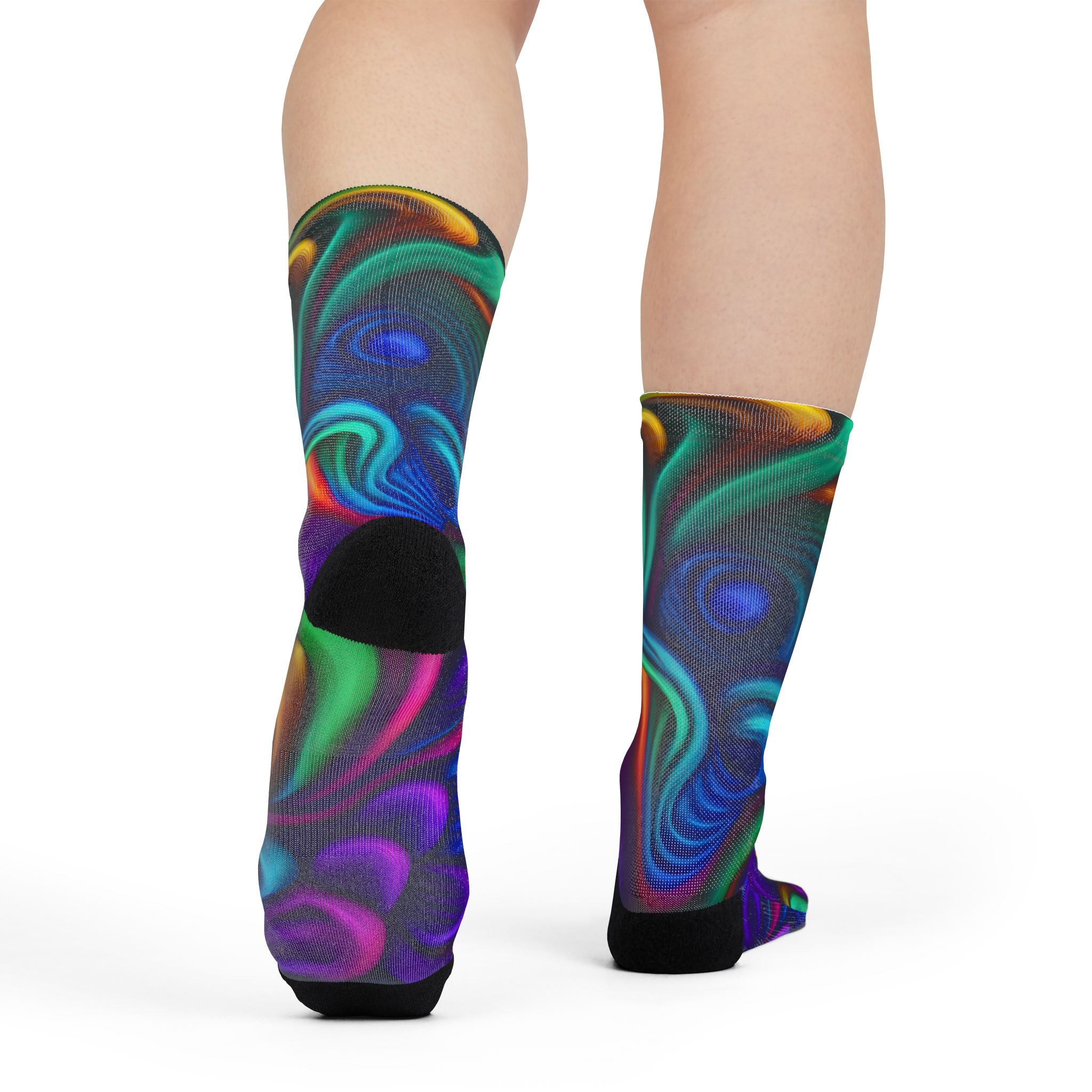 Crew Socks: Psychedelic Swirl Crew Socks - Vibrant Abstract Sublimation Socks