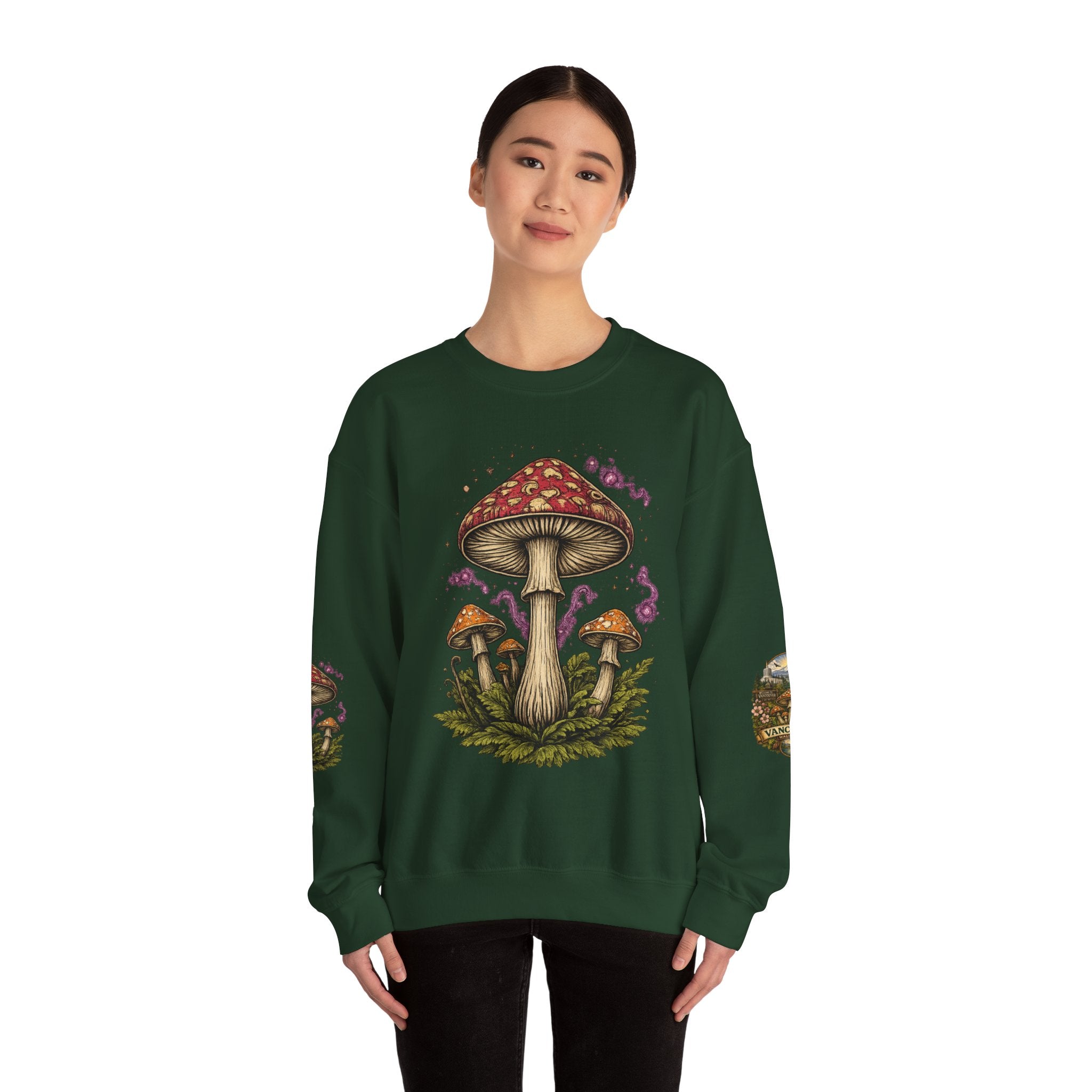 City:  Vancouver Crewneck Sweatshirt — Scenic Pacific Northwest Fungi Design