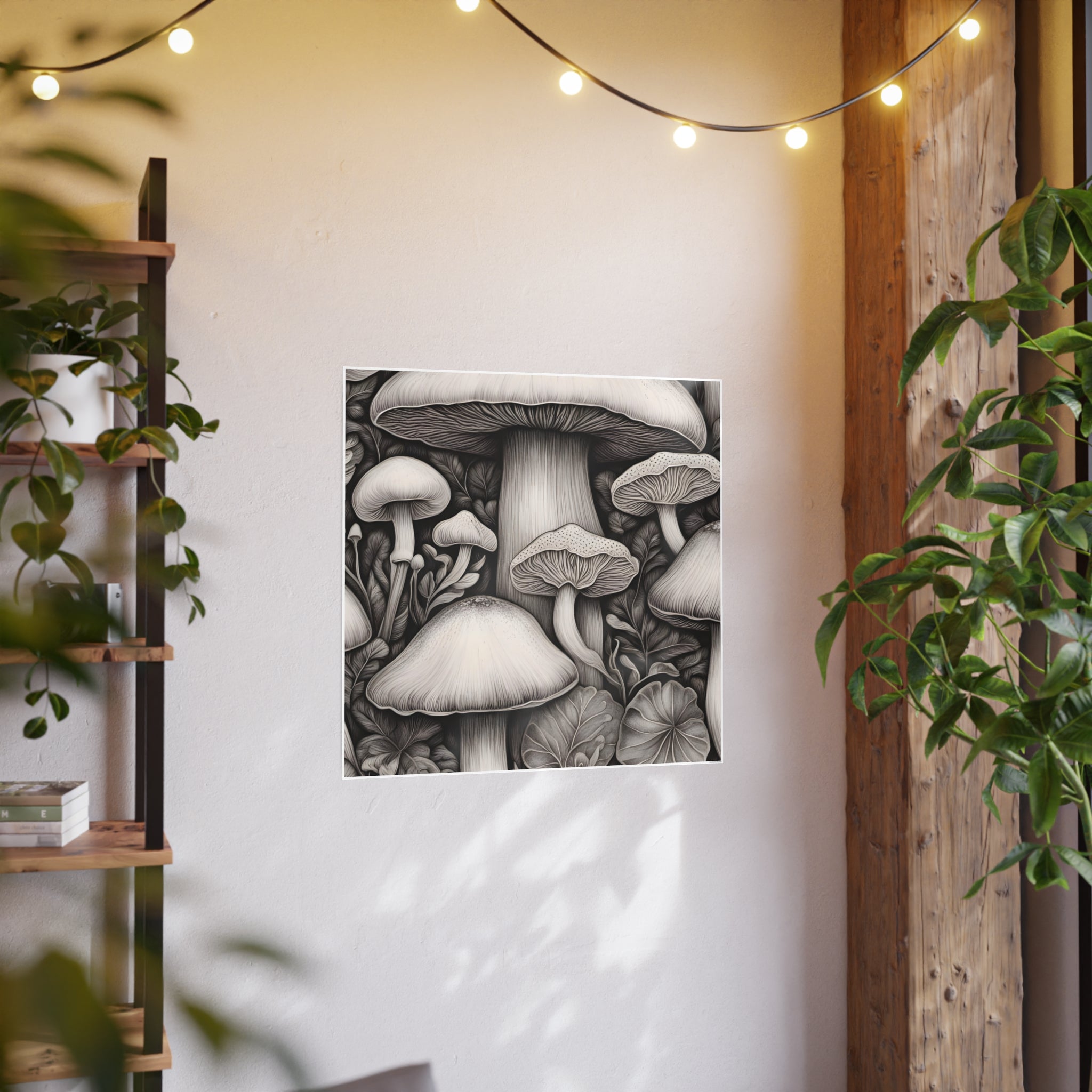 Poster: Mushroom Illustration Poster — Botanical Fungi Art Print