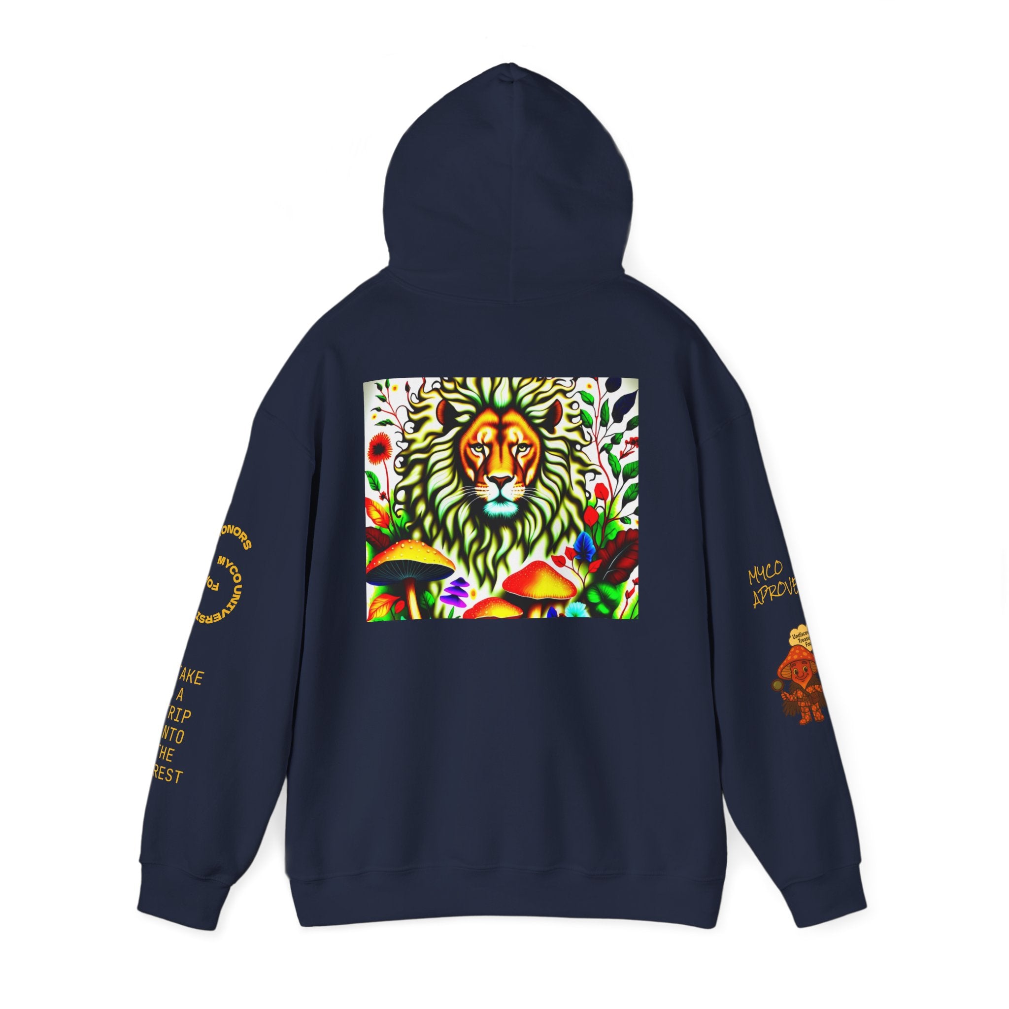 Myco University Lion & Mushroom Hoodie — Psychedelic Lion Graphic Pullover
