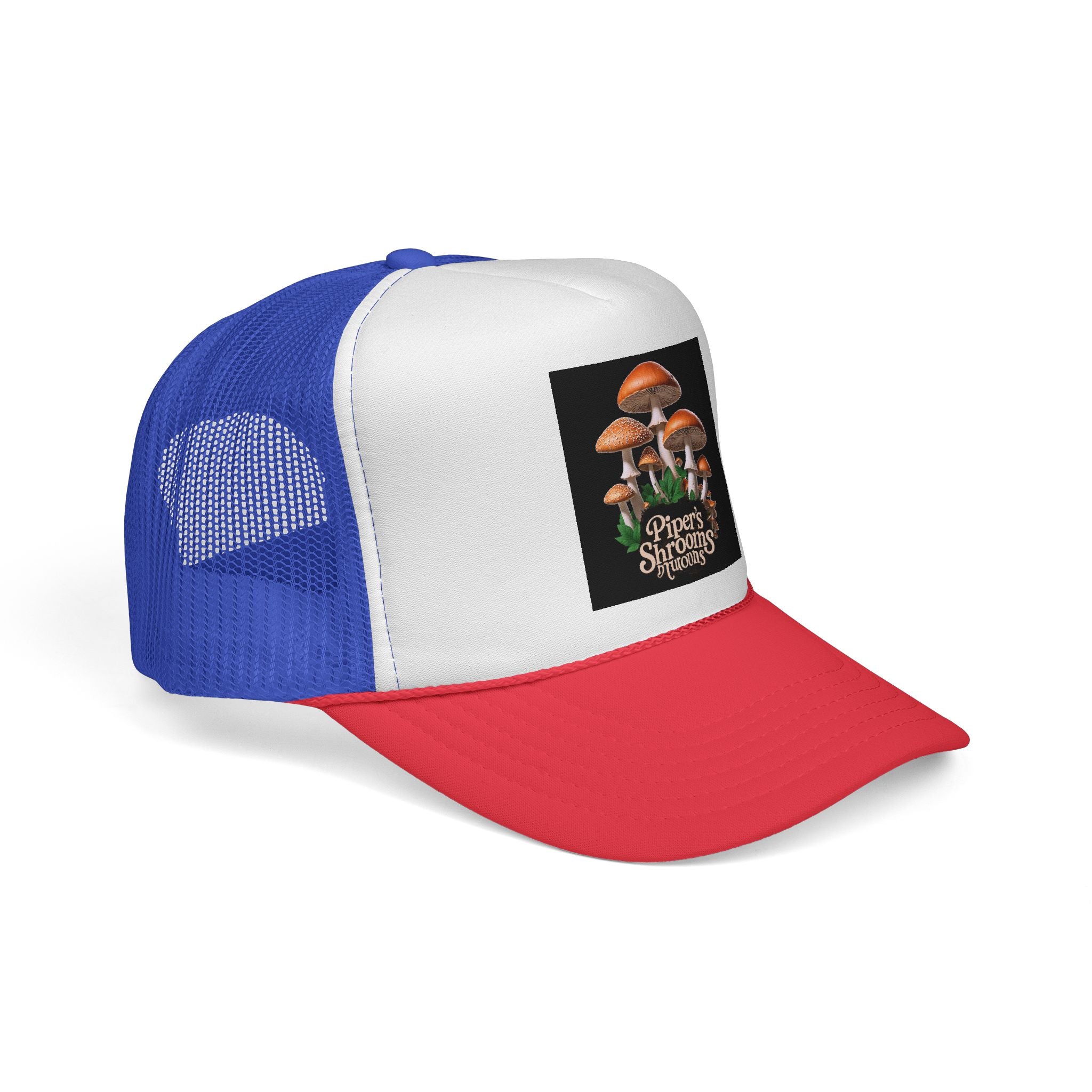Mushroom Trucker Cap — "Piper's Shrooms" Retro Forest Patch Hat